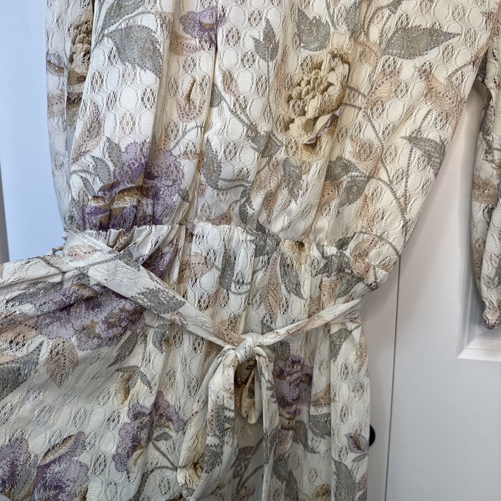 Vintage 70s Jerrie Lurie Floral Maxi Dress Cream Pink Boho Cottage Core Garden