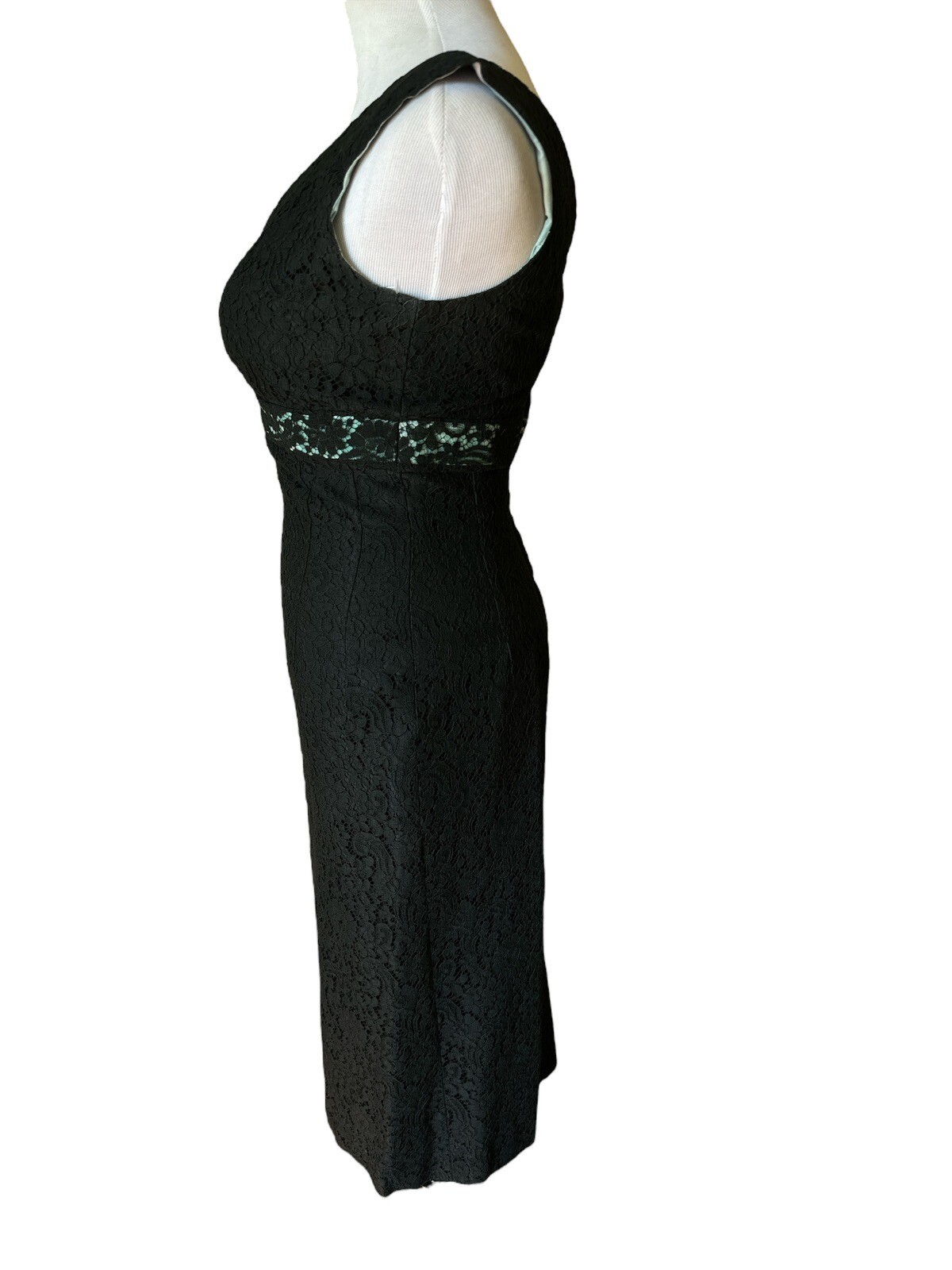 Vtg 50/60’s Two Piece Black Robins Egg Blue Lace Dress Long Coat Sz 4/6 (?) 28”
