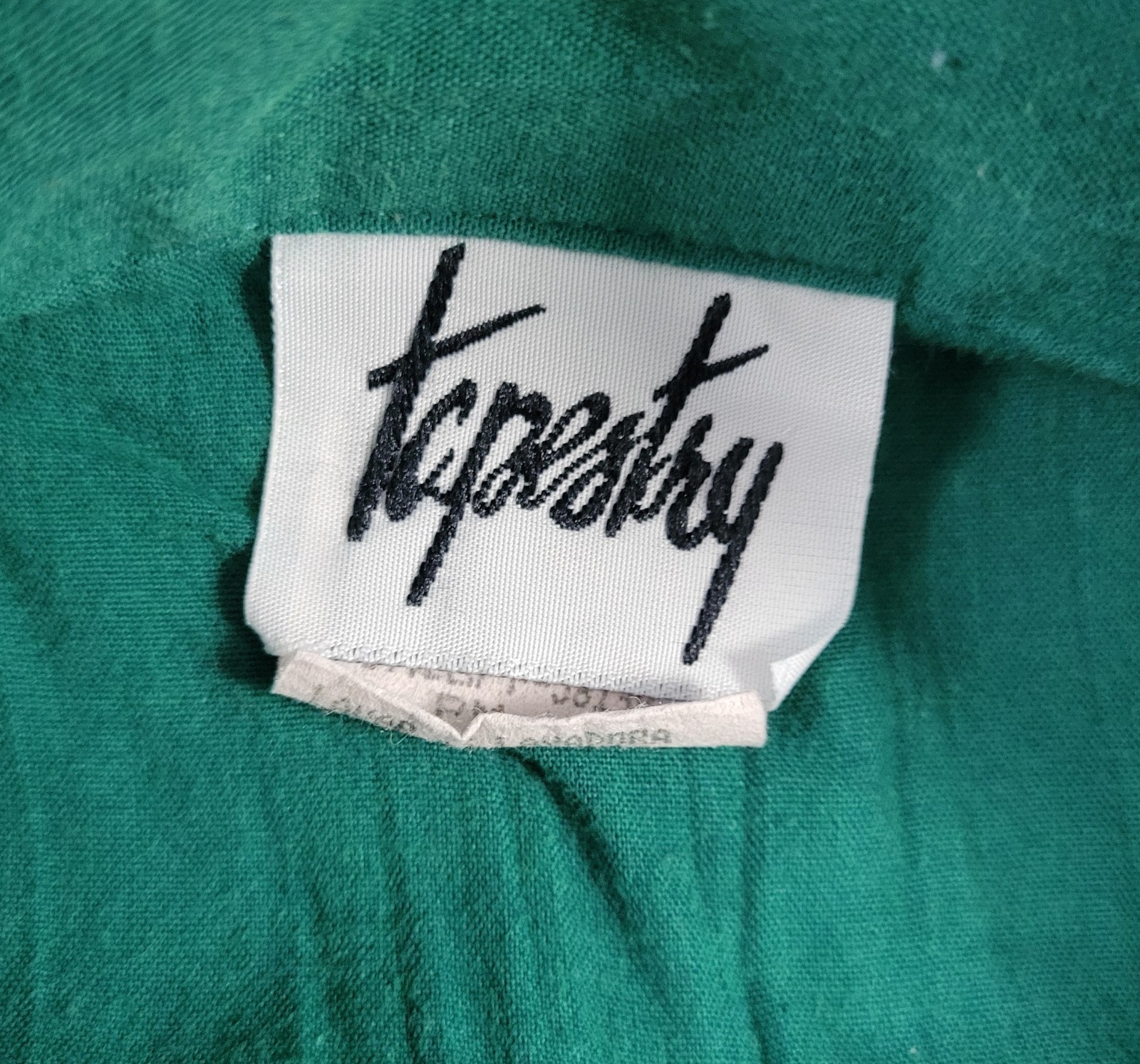 Vintage Tapestry Green Button Down Shirt w Lace Accented Yoke & Pocket Size PM