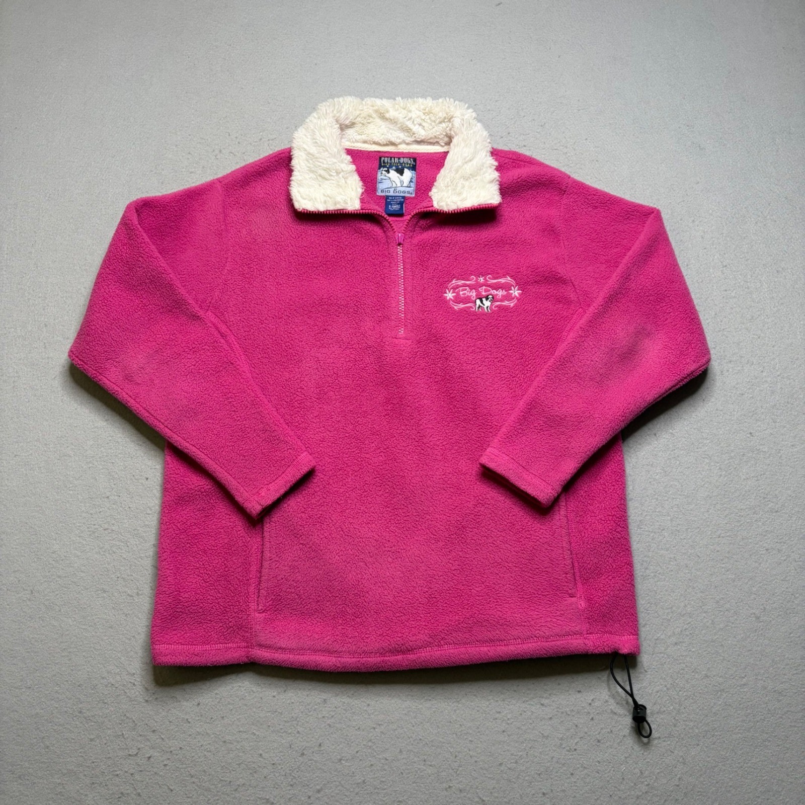 Big Dogs Fleece Pullover Women XS Polar Dogs Sherpa Collar Quarter Zip Vintage