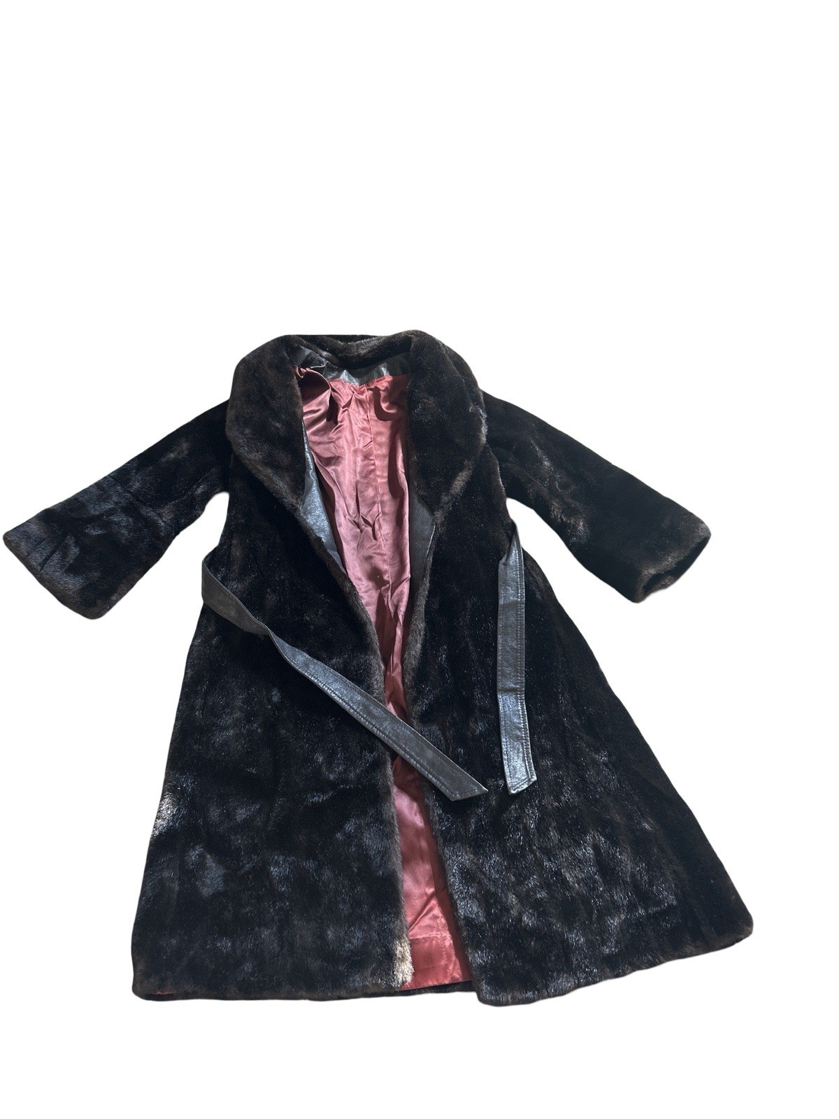 Vintage 70s Belted Faux Mink Fur Coat | SZ L Dark Chocolate Brown Union Made