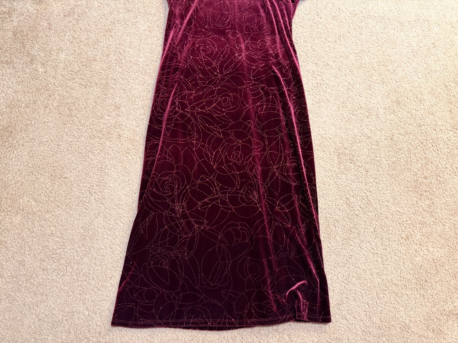 Vintage CDC Long Dress Size 8 Red Polyester Velvet Glitter