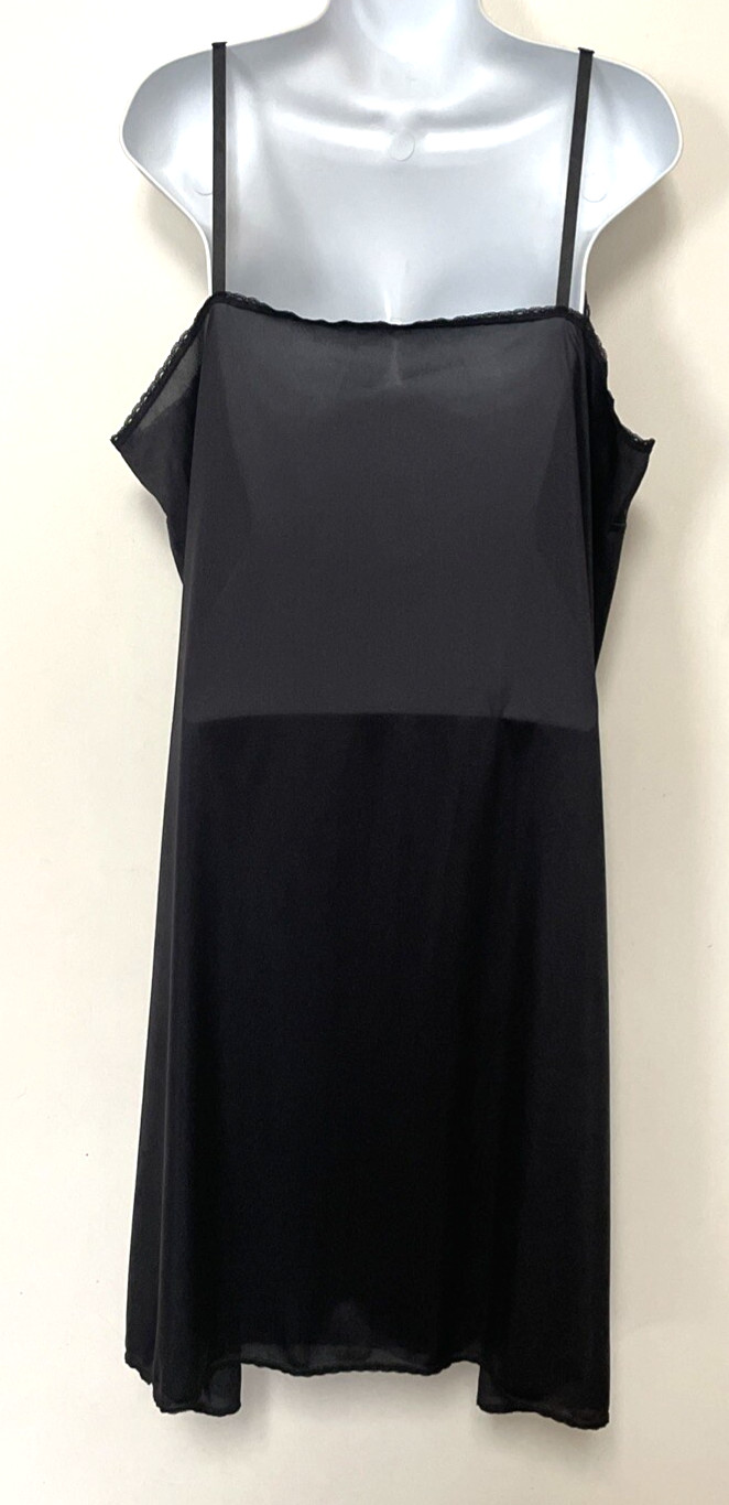 Vassarette Black Slip Gown Size 28″ 44/50 Nylon 23″ Long 10-805 Lace Trim