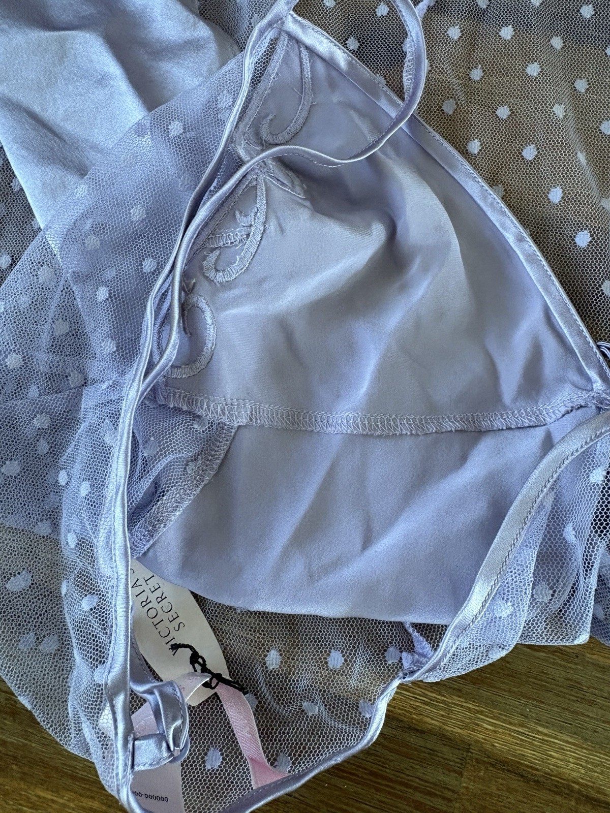 VTG Victoria’s Secret Babydoll Large Lilac Purple Polka Dot Silky Negligee NWT