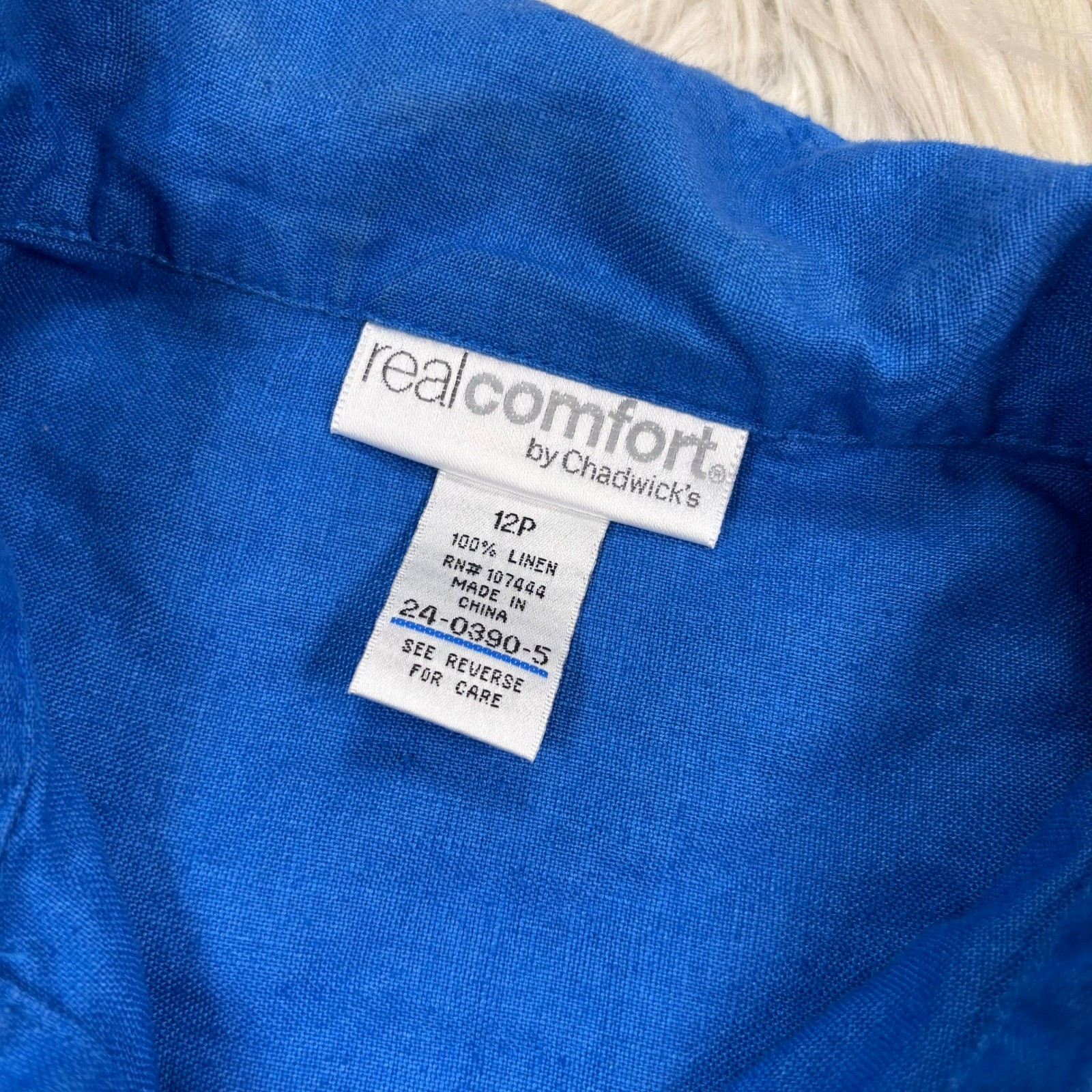 Real Comfort Chadwick’s Women’s 12P Blue 100% Linen Utility Jacket Lagenlook