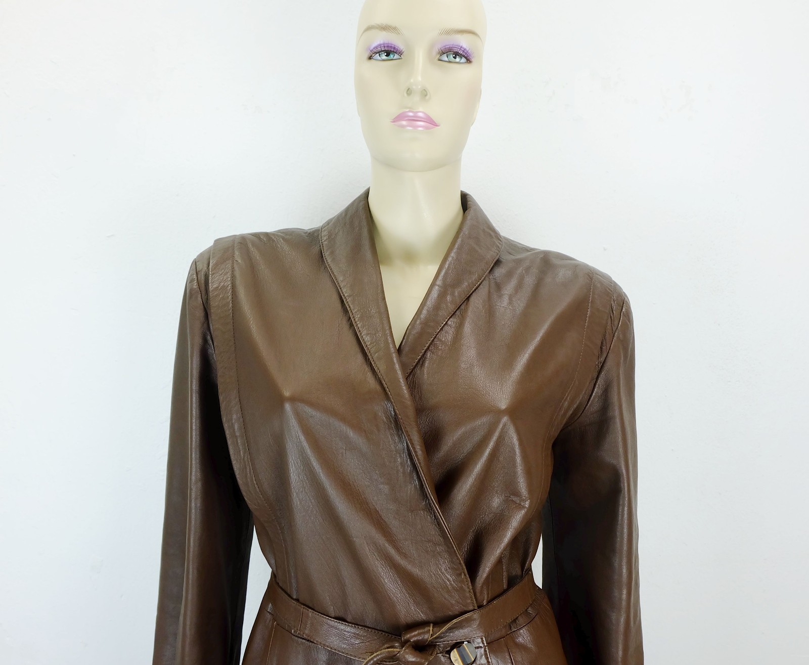 vintage leather coat coat size 38 chocolate brown leather 80s womens coat