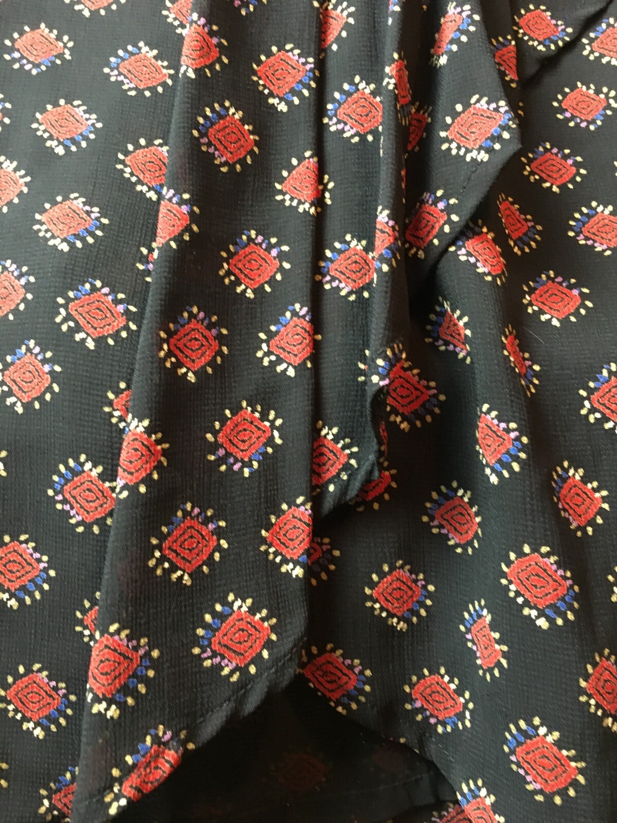 VTG Carole Little Tribal Print Size 4 Long Slim Faux Wrap Skirt Black Red Gold