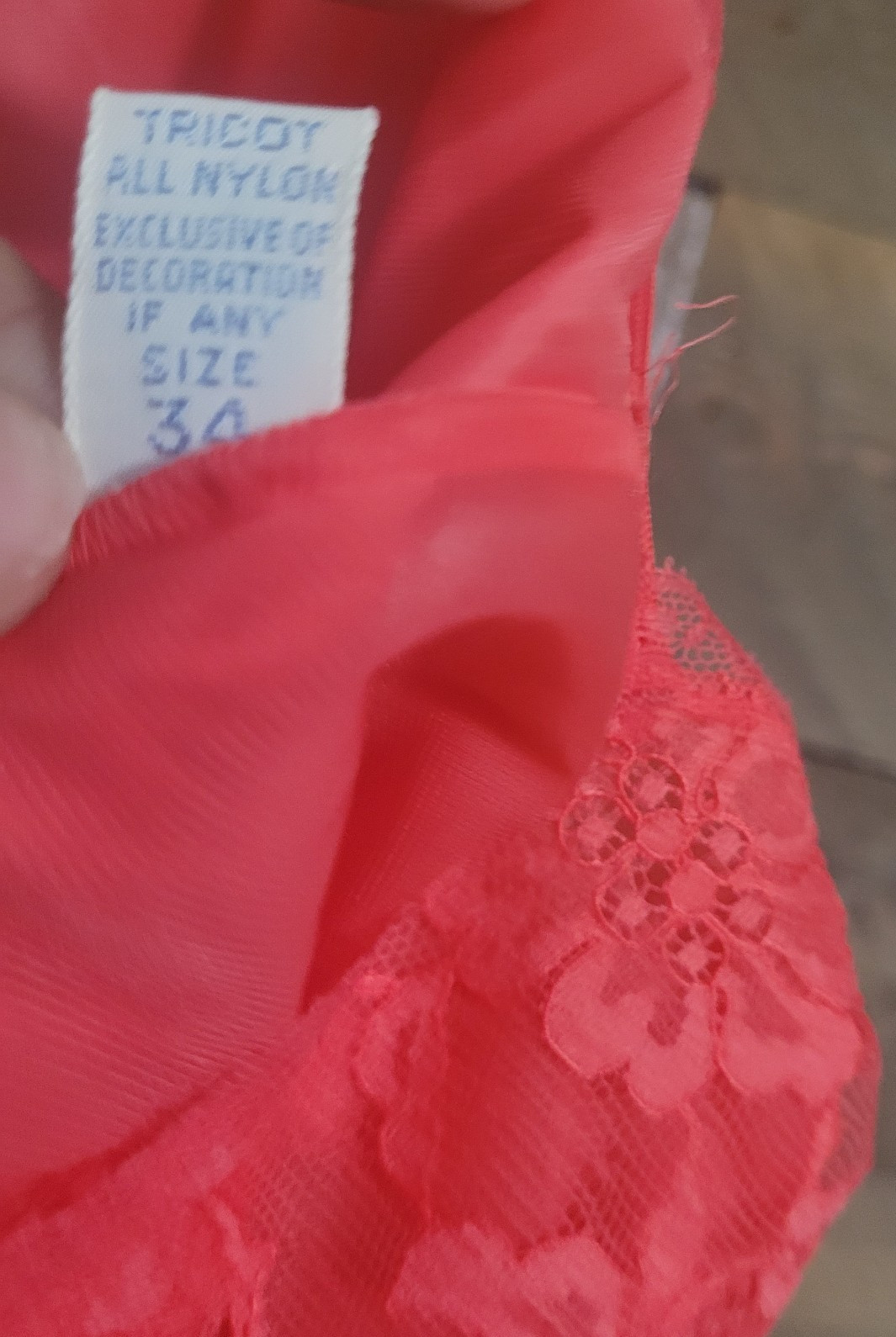 Vintage VANITY FAIR Full Slip Dress LACE Sz S 34 Tricot Nylon 60’s coral orange