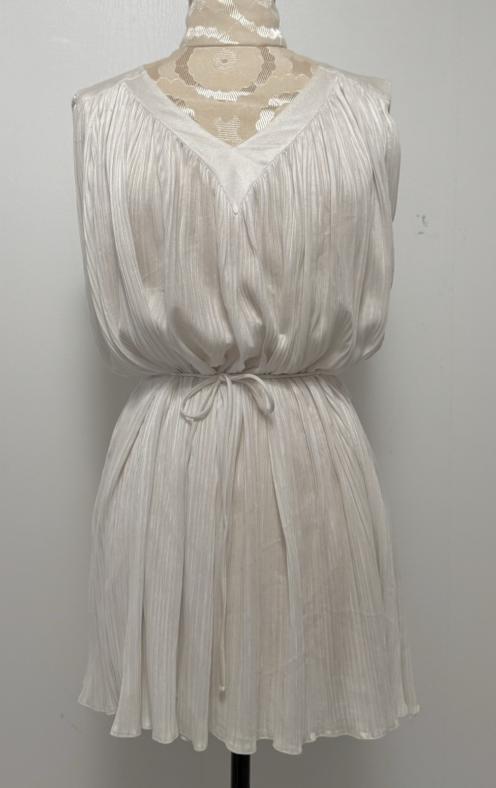 Vtg 70s Quantum White Plisse Tennis Micro Mini Dress XS S M Resort Chic Retro