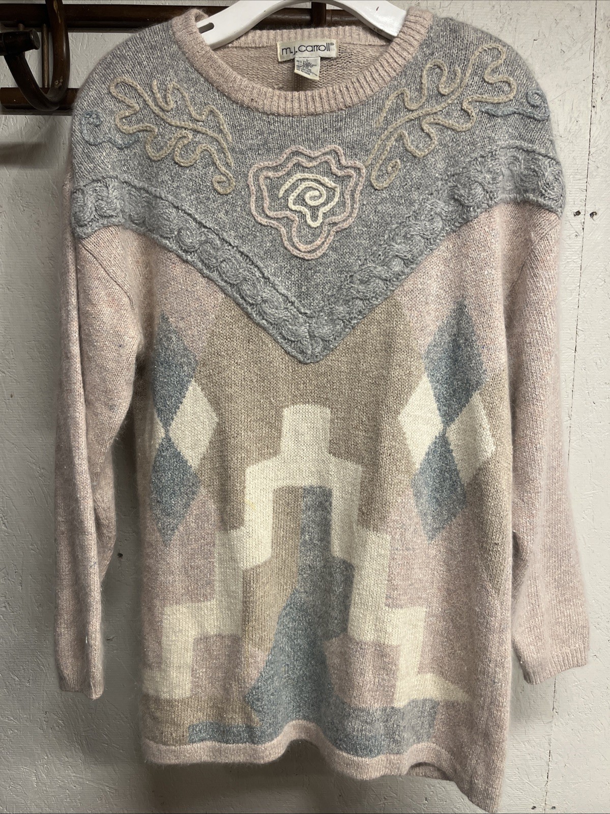 Vintage 80s Silk Angora Wool Long Sweater By M.J. Carroll Women’s Sz Large