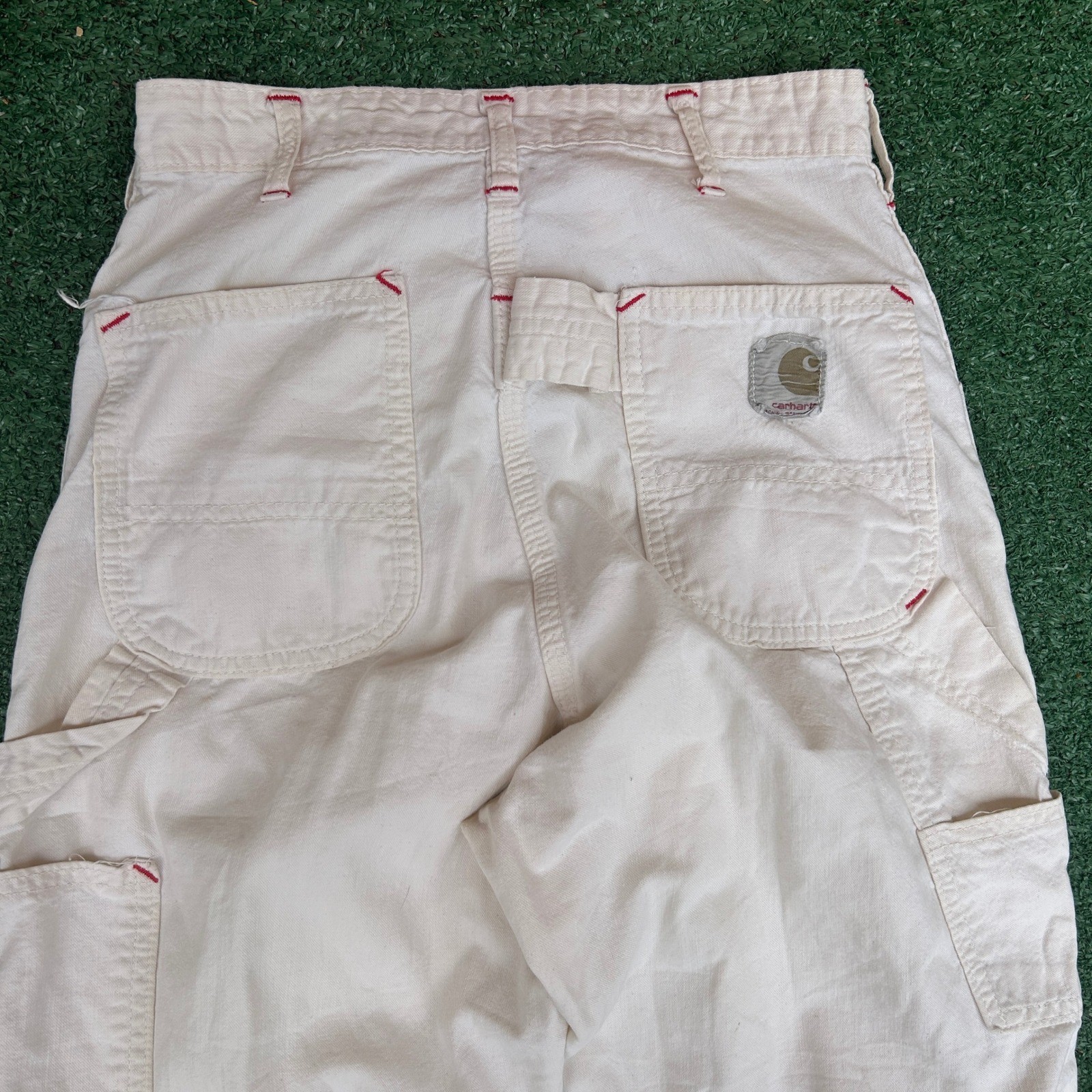 Vintage 60s 70s Carhartt White Double Knee Work Pants Talon 42 Zipper Mens