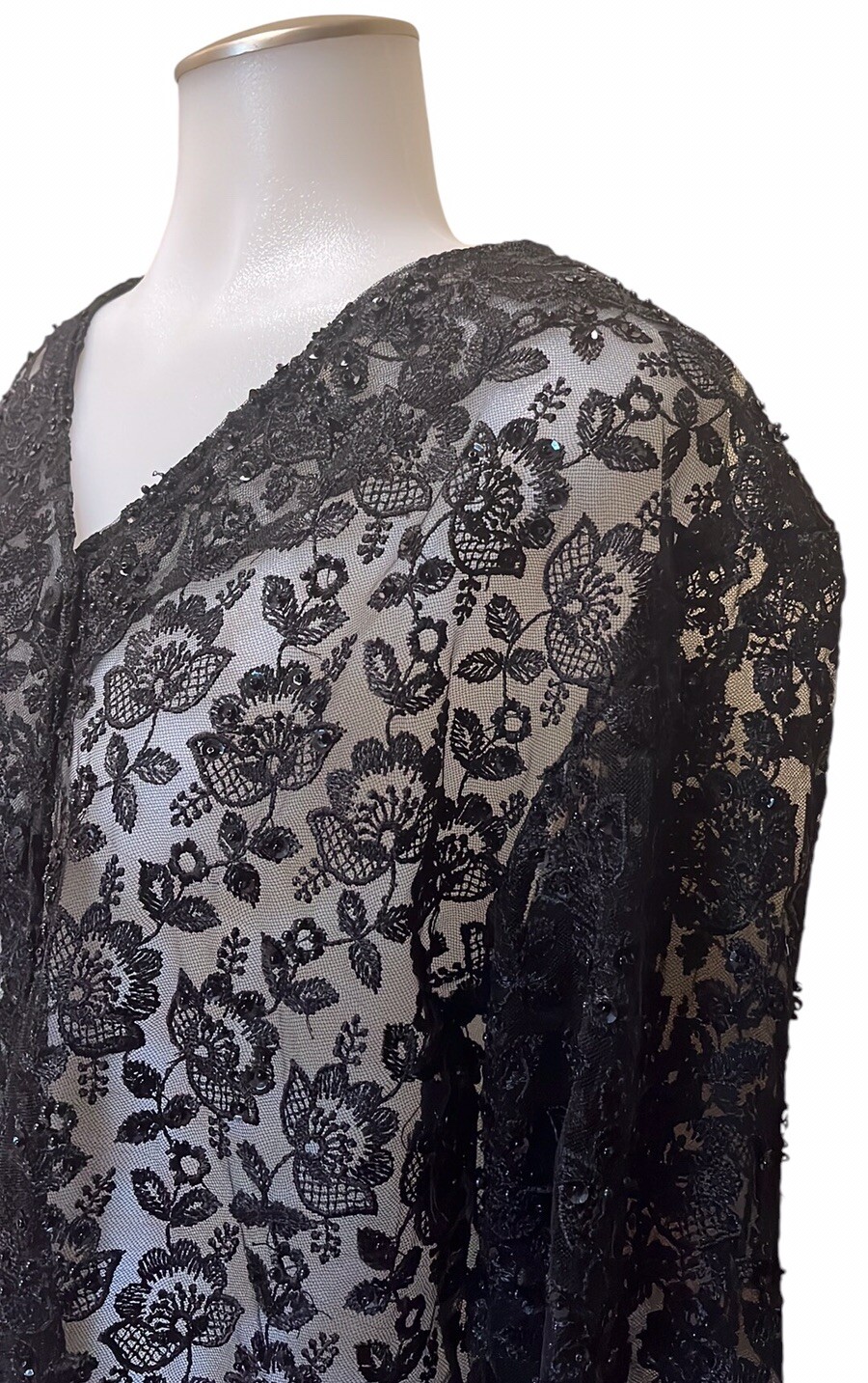 Vtg Passports Pier 1 Black Floral Lace~Bead~Sequin Top/Jacket(?)~READ
