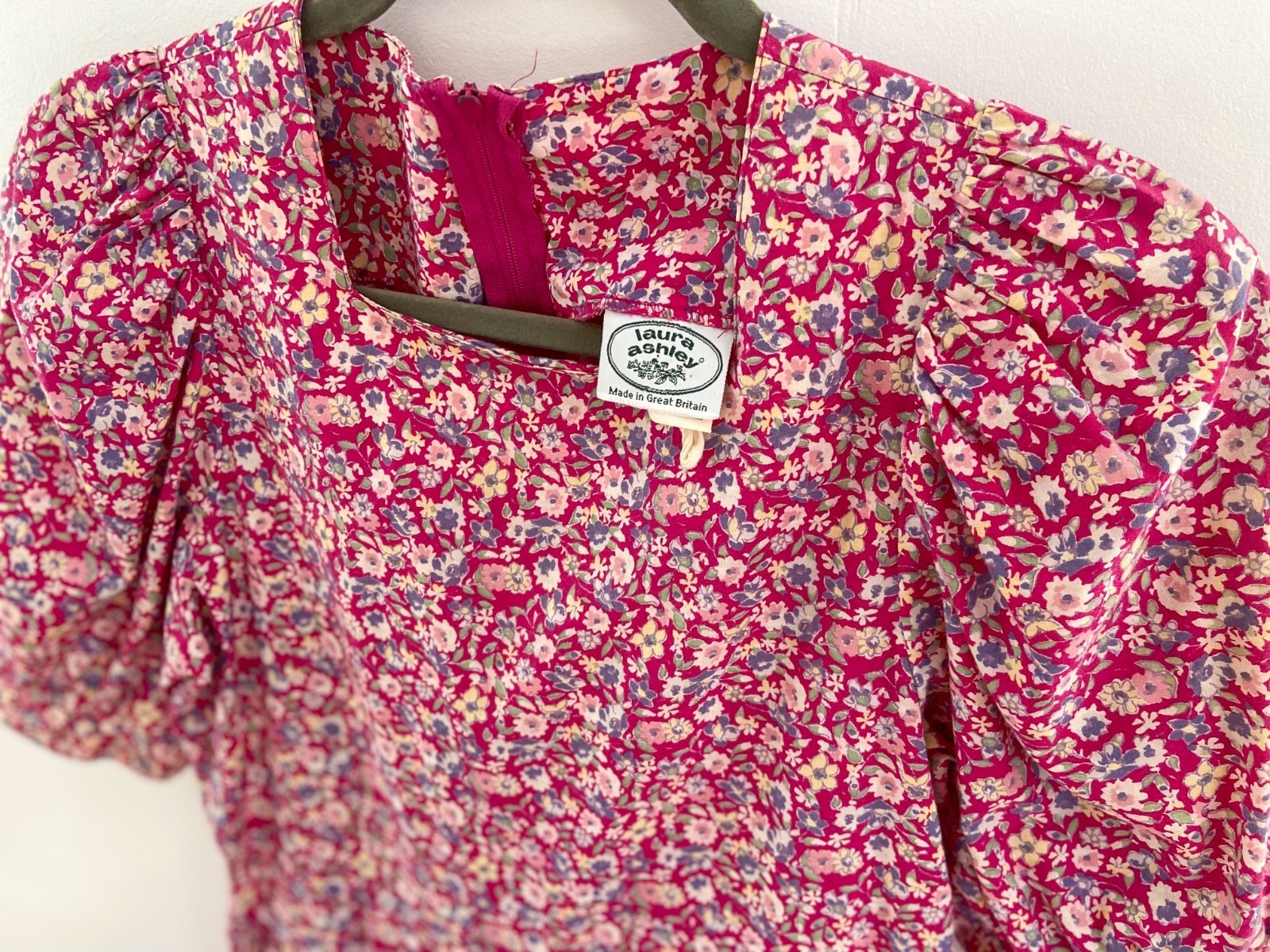 1980s Vintage Laura Ashley Pink Cotton Floral Cottage Dress US8/UK10/EUR36