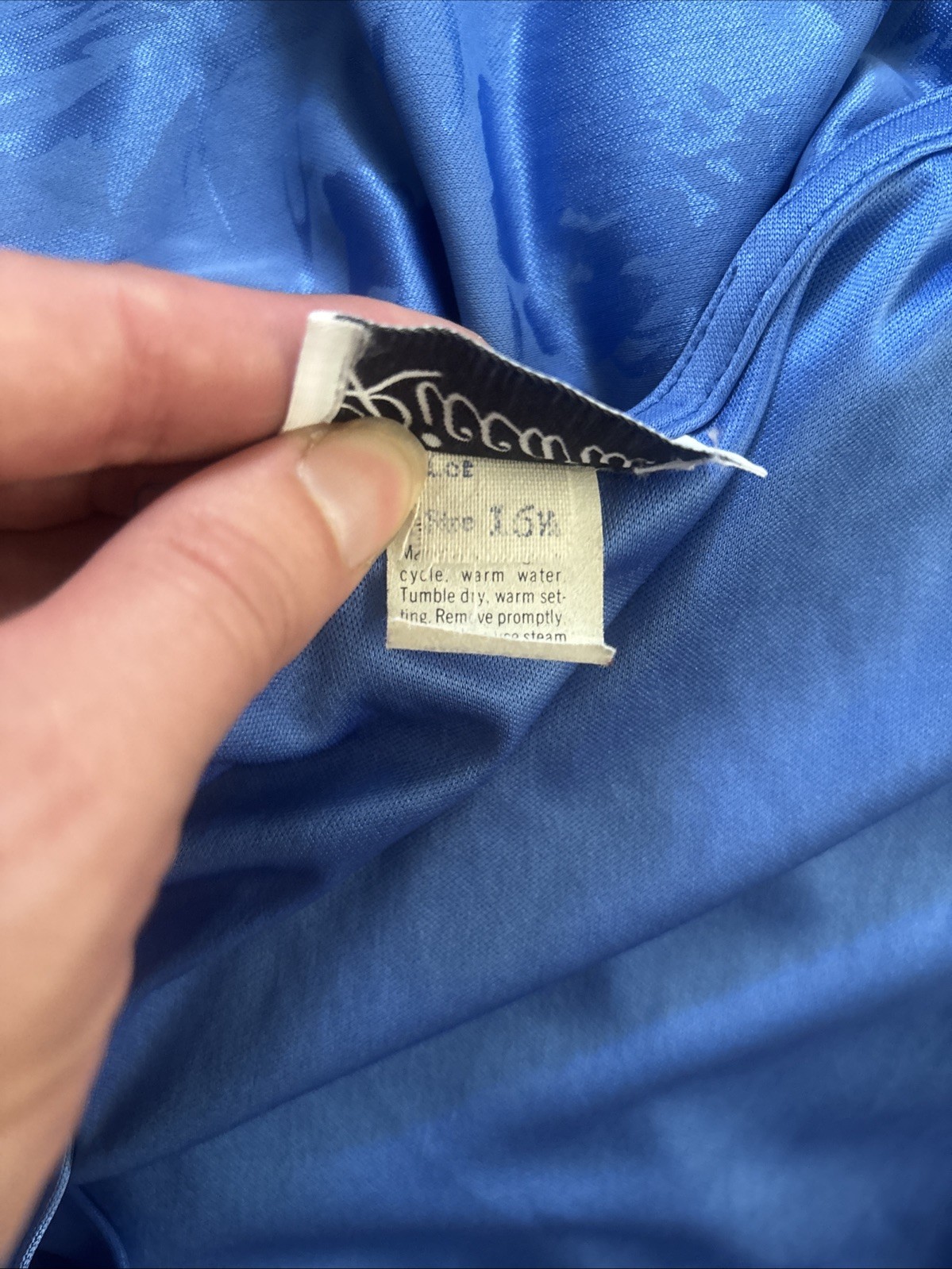 80s RICCARDO Drop Waist Dress Blue Size 16.5 USA made Silky Floral Shoulder Pads