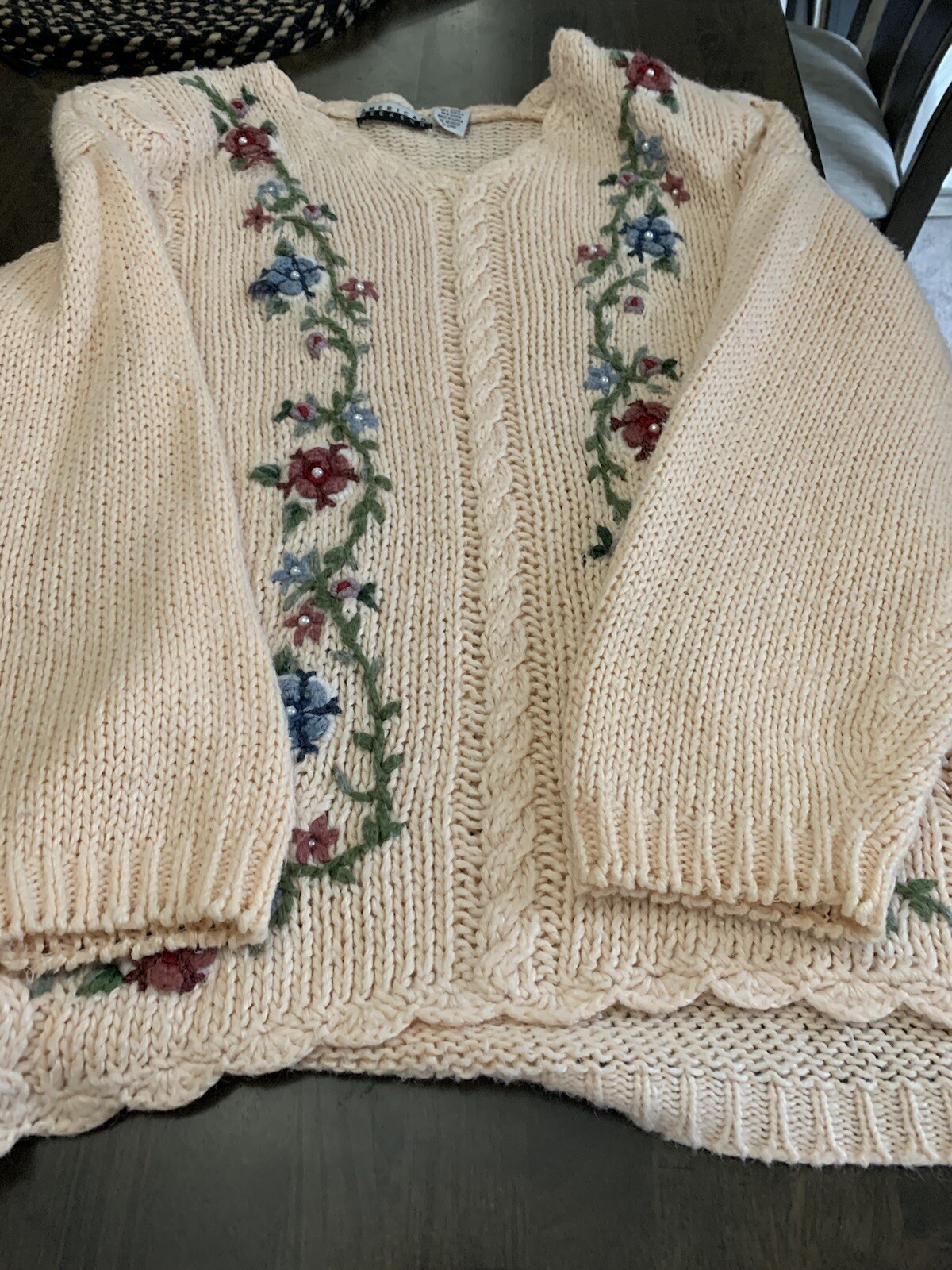 Vintage American Weekend Size L Light Pink Long Sleeve Sweater Shoulder Pads
