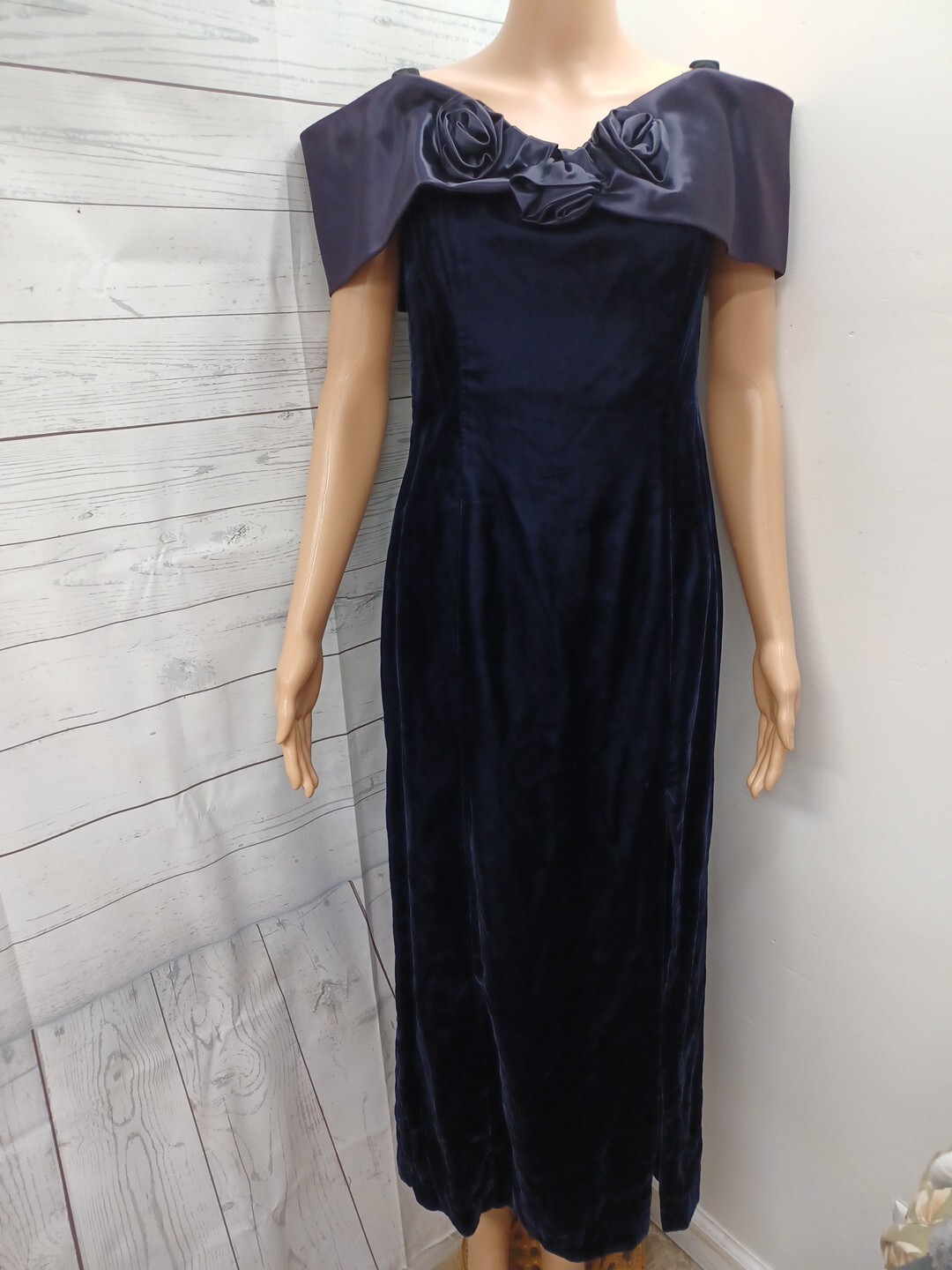 Vtg Expo Nite Prom Dress off shoulders purple velvet taffeta Sz 8