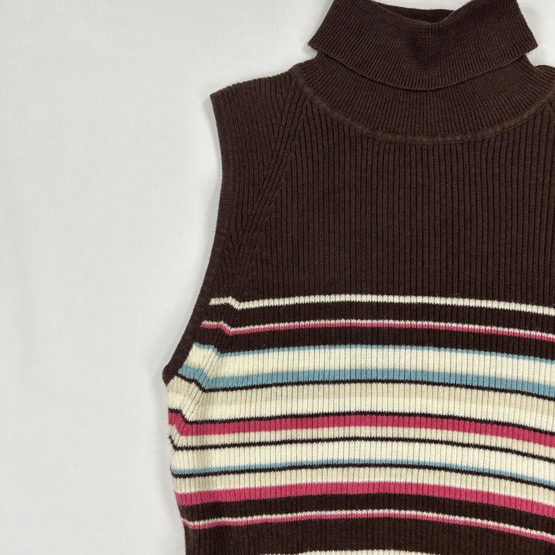 Faded Glory Vintage Y2K Woman’s Sleeveless Turtleneck Knit Striped Tank M/L