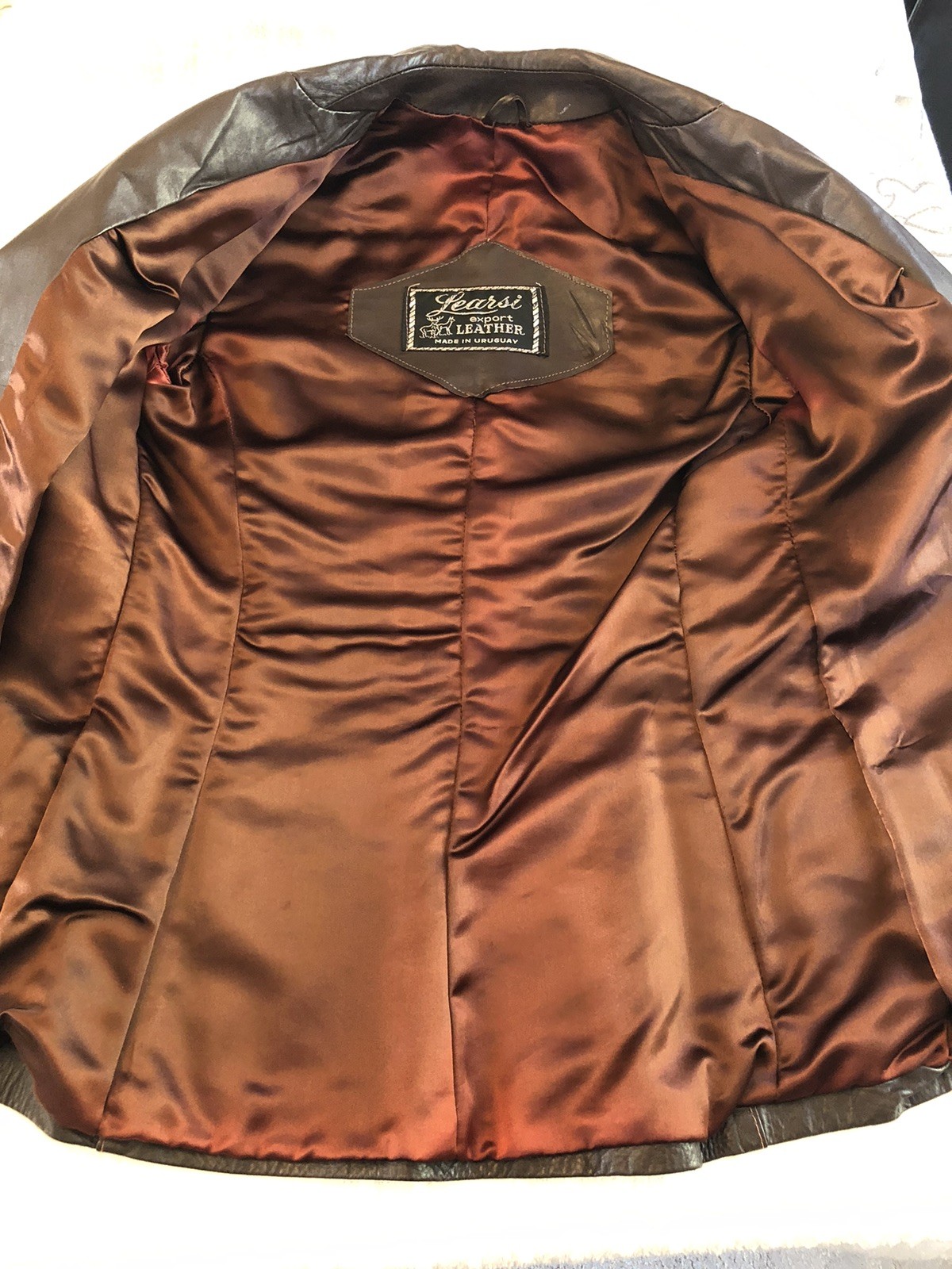 Vintage 1970s LEARSI Leather Jacket Size 14/Small Brown Cool Fashion Button GUC