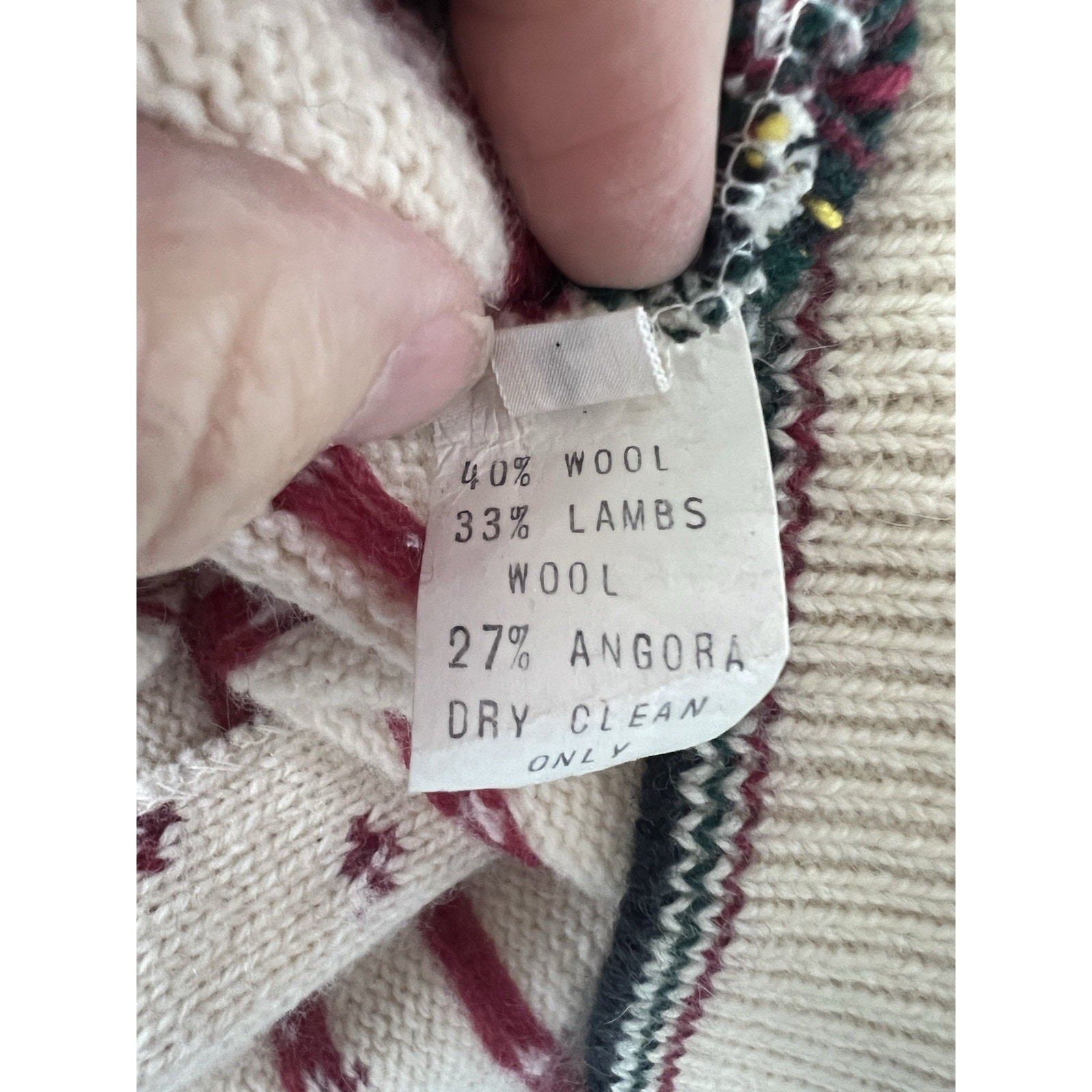 Vintage Cullinane Fair Isle Cardigan Sweater Scarf Cream Red Green Wool Angora
