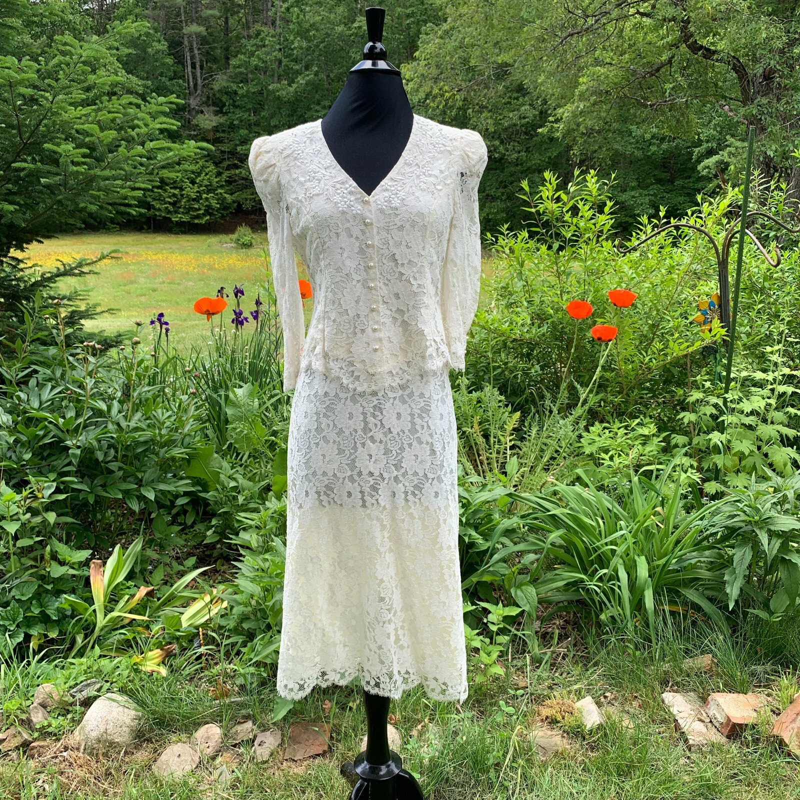 Vintage Cachet Bari Protas 2pc Wedding Dress 10 Shoulder Pads Victorian Style