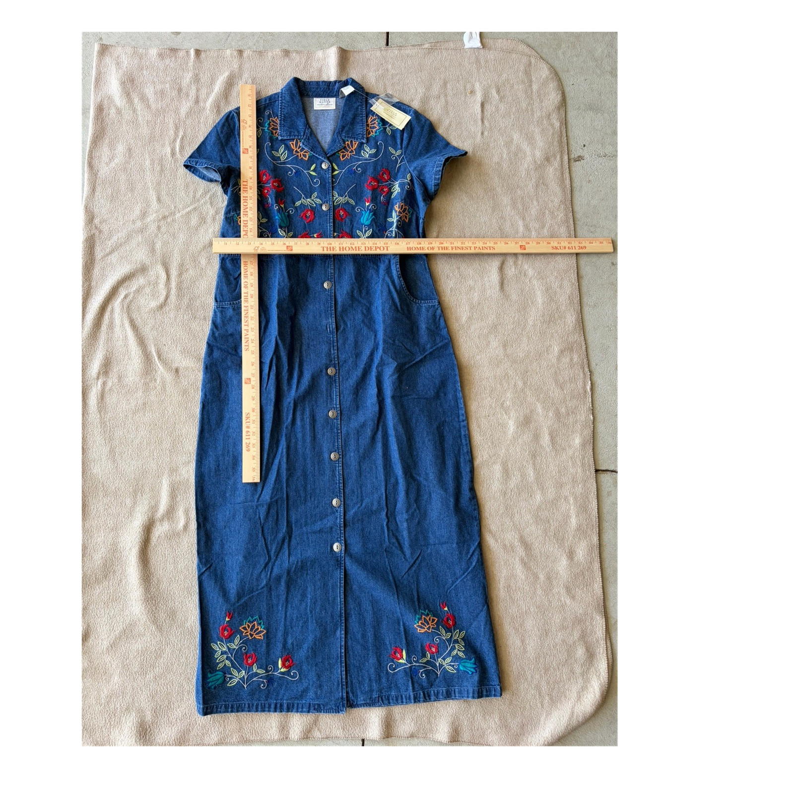 Field Manor Embroidered Denim Shirt Dress Blue Multicolor Size 22 Casual