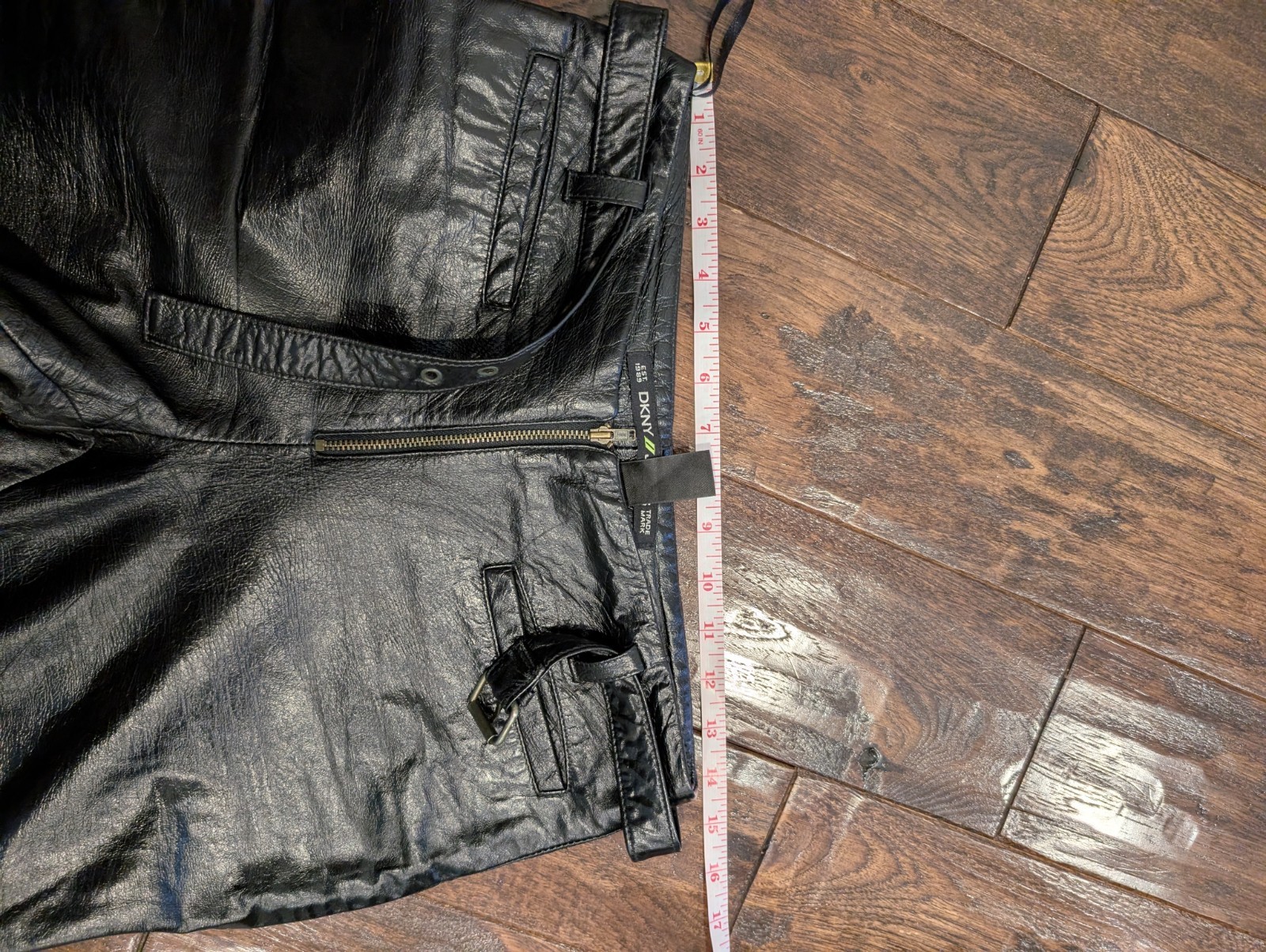 Vintage Y2K DKNY Women’s Leather Pants Snap Leg Cuff Size 4 Belted Front Zipper