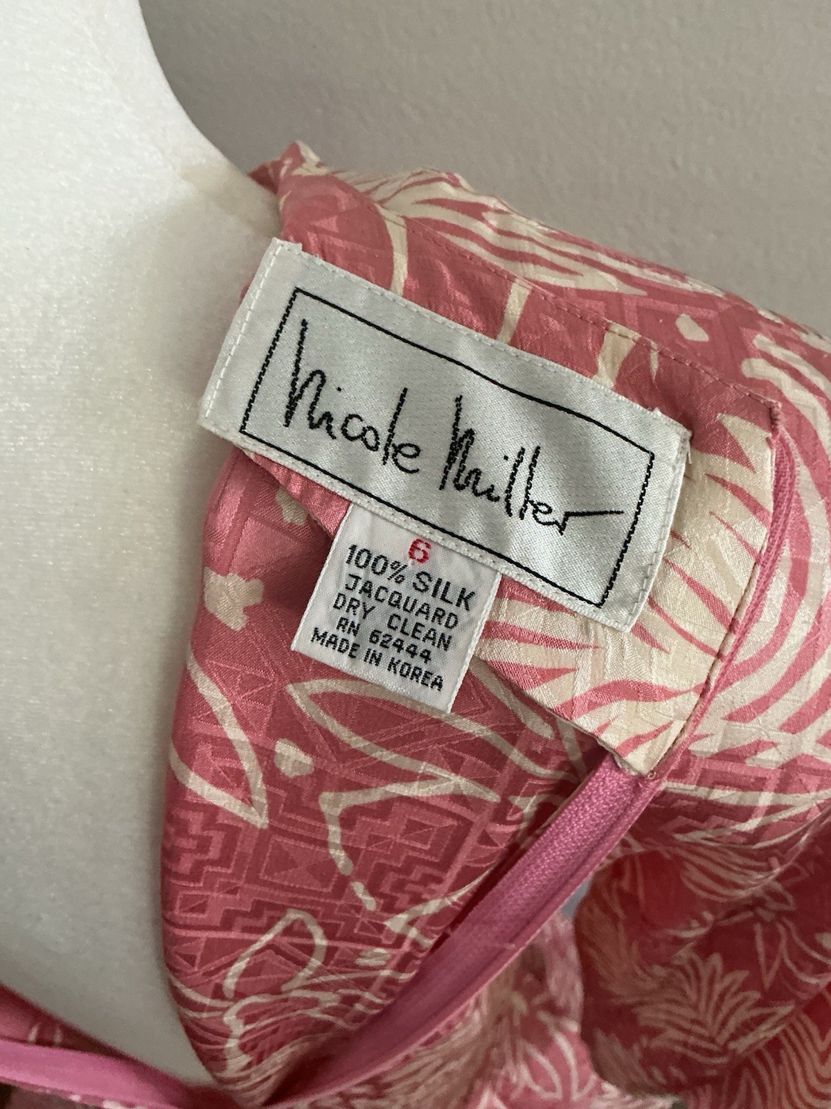 Vintage Nicole Miller Dress Pink Silk Ruffled Peplum Romantic Designer 1980s 6 S