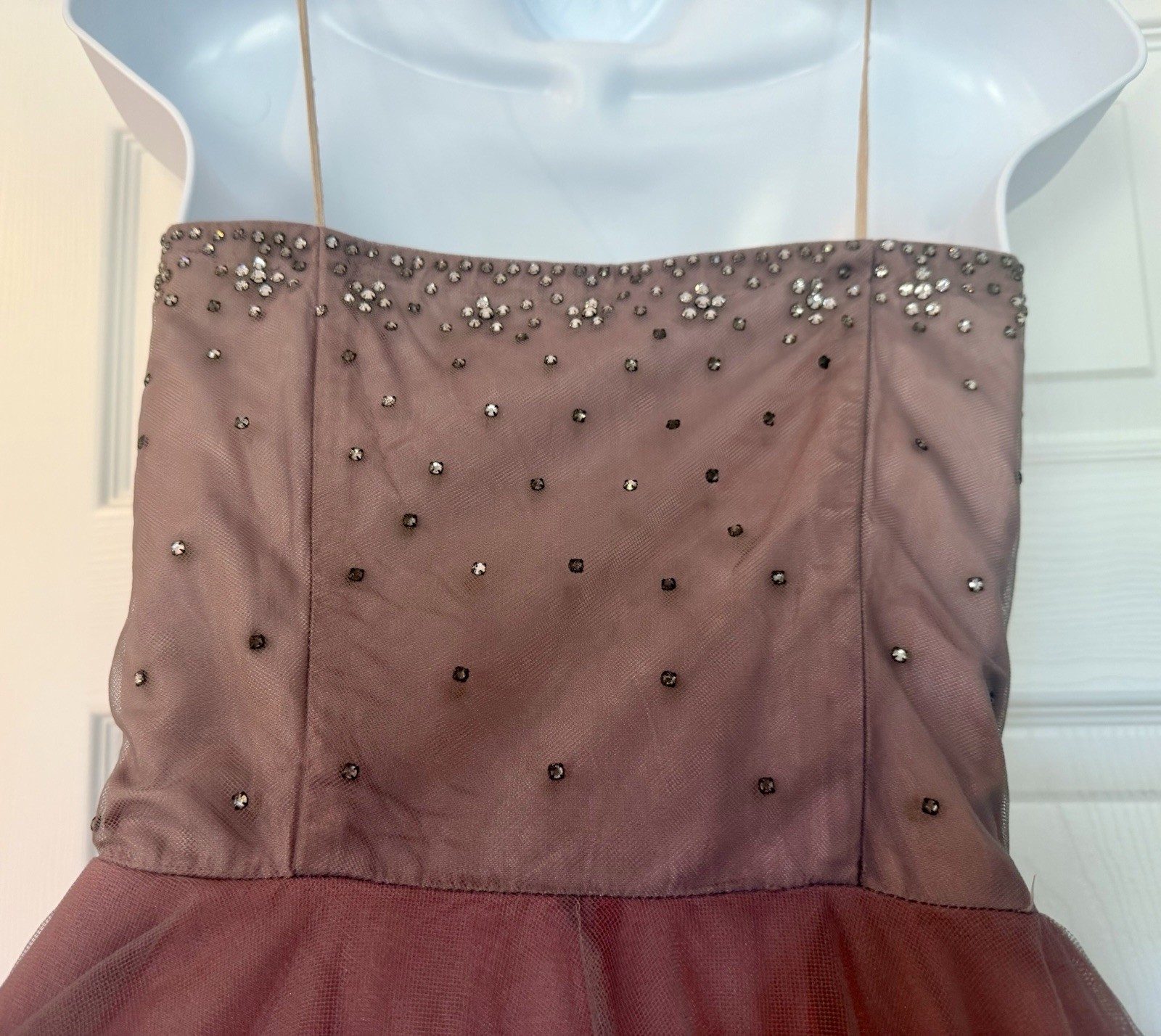Romantic Custom Vintage Rhinestone Tulle Dusty Rose Evening Party Dress