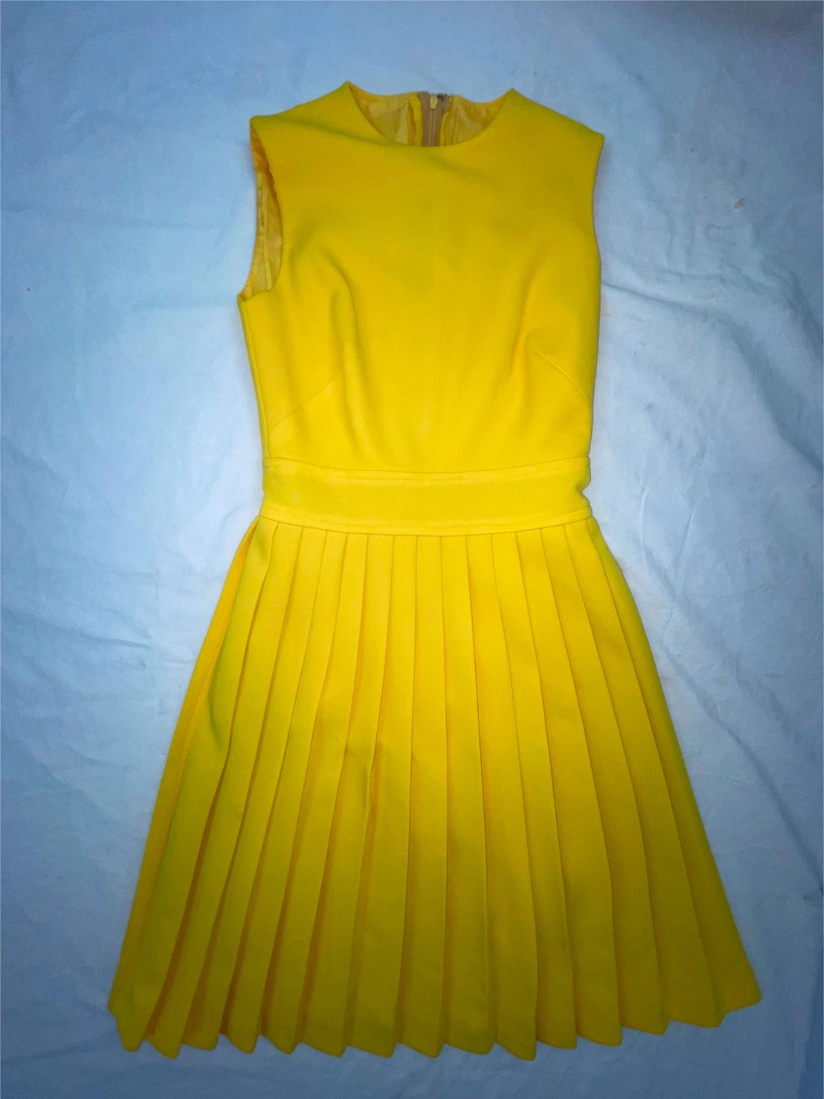 VTG 60s 70 WOMENS S POLYESTER ACCORDIAN PLEATED DISCO RETRO GOGO SLEVELESS DRESS