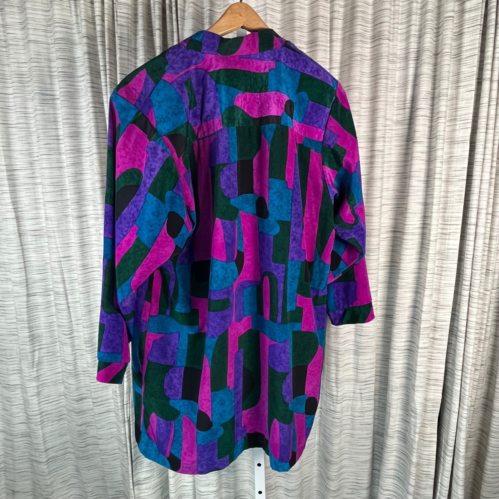 Amy Jess Vintage 80s Geometric Abstract Duster Cardigan Rhinestone Shoulder USA