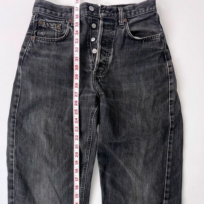 Vintage Levis 501 Faded Black Straight Leg Jeans High Rise Button Fly Frayed Hem