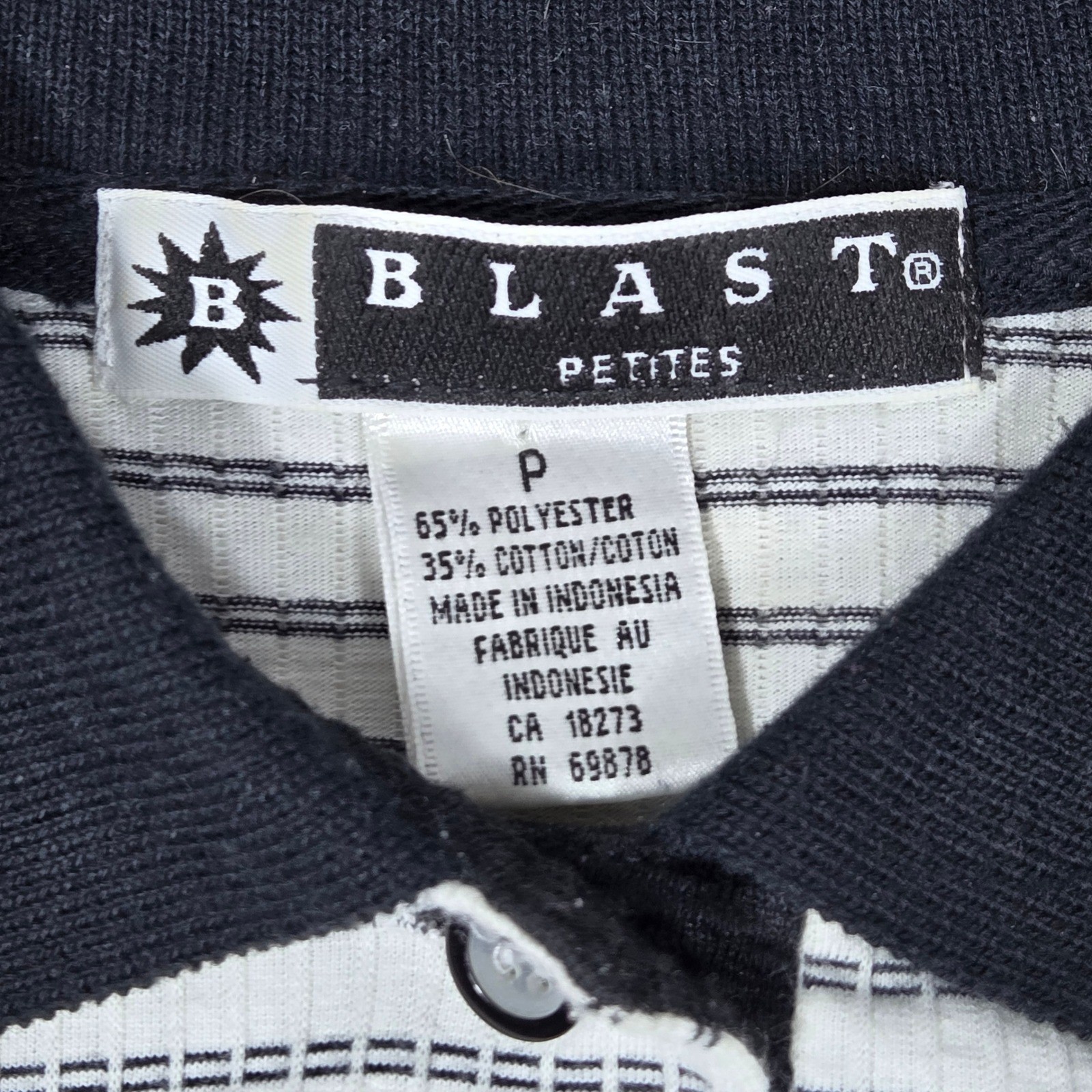 Blast Petites Vintage 90s Striped Polo Shirt Purse Embroidery Black White P