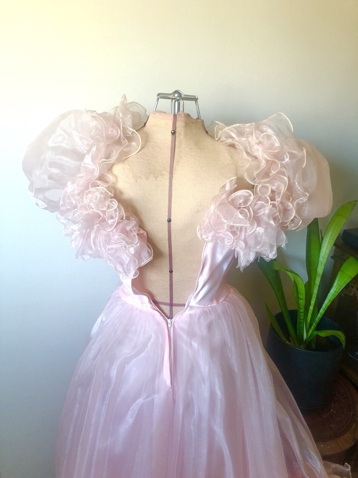 Vintage 80’s Cotton Candy Pink Organza Dress, XS