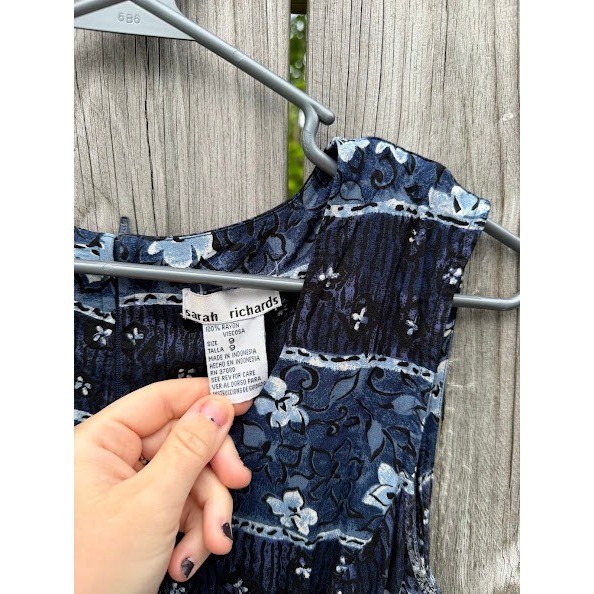 Vintage 90s Boho Sarah Richards Floral Maxi Dress Womens 8 Blue