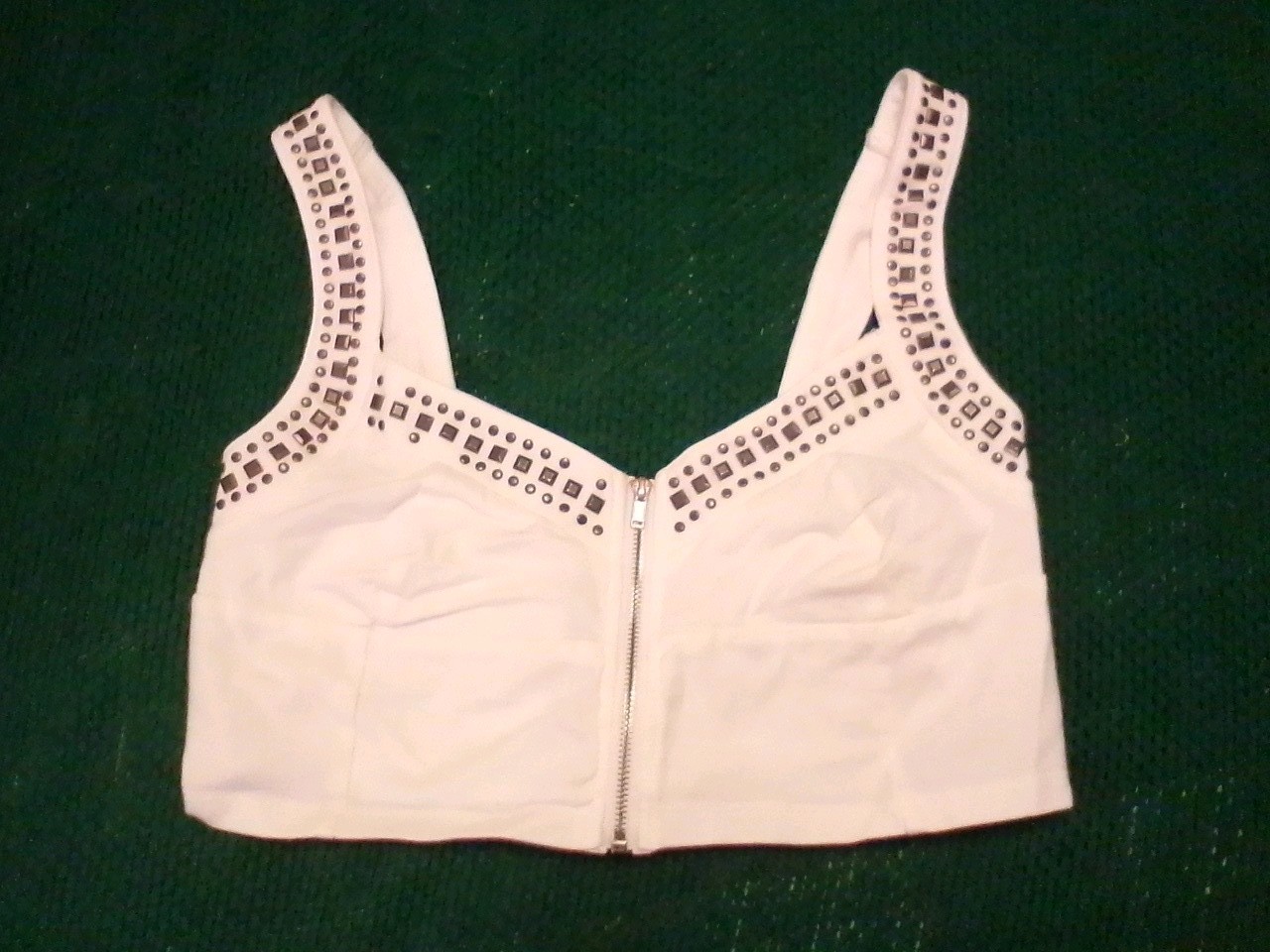 Body Central Bralette Shirt Size L? White Metal Studded Vintage