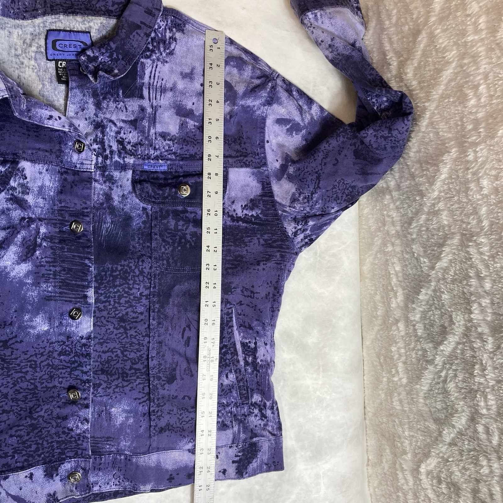 VTG Purple Crest Denim Jacket Jeans Set 90s Stretch Sz 2X -20 Acid Wash Urban
