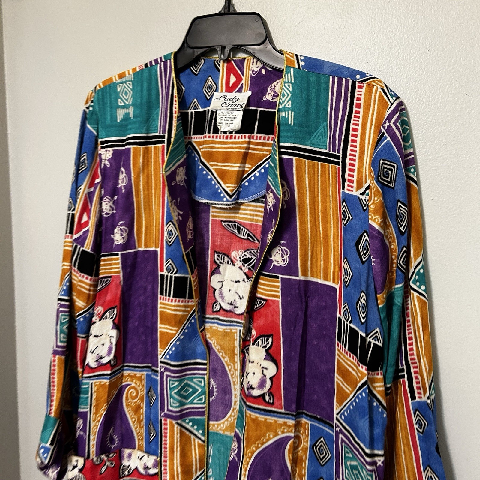 VINTAGE LADY CAROL OF NEW YORK OPEN FRONT Jacket Blazer Multicolored Abstract 10