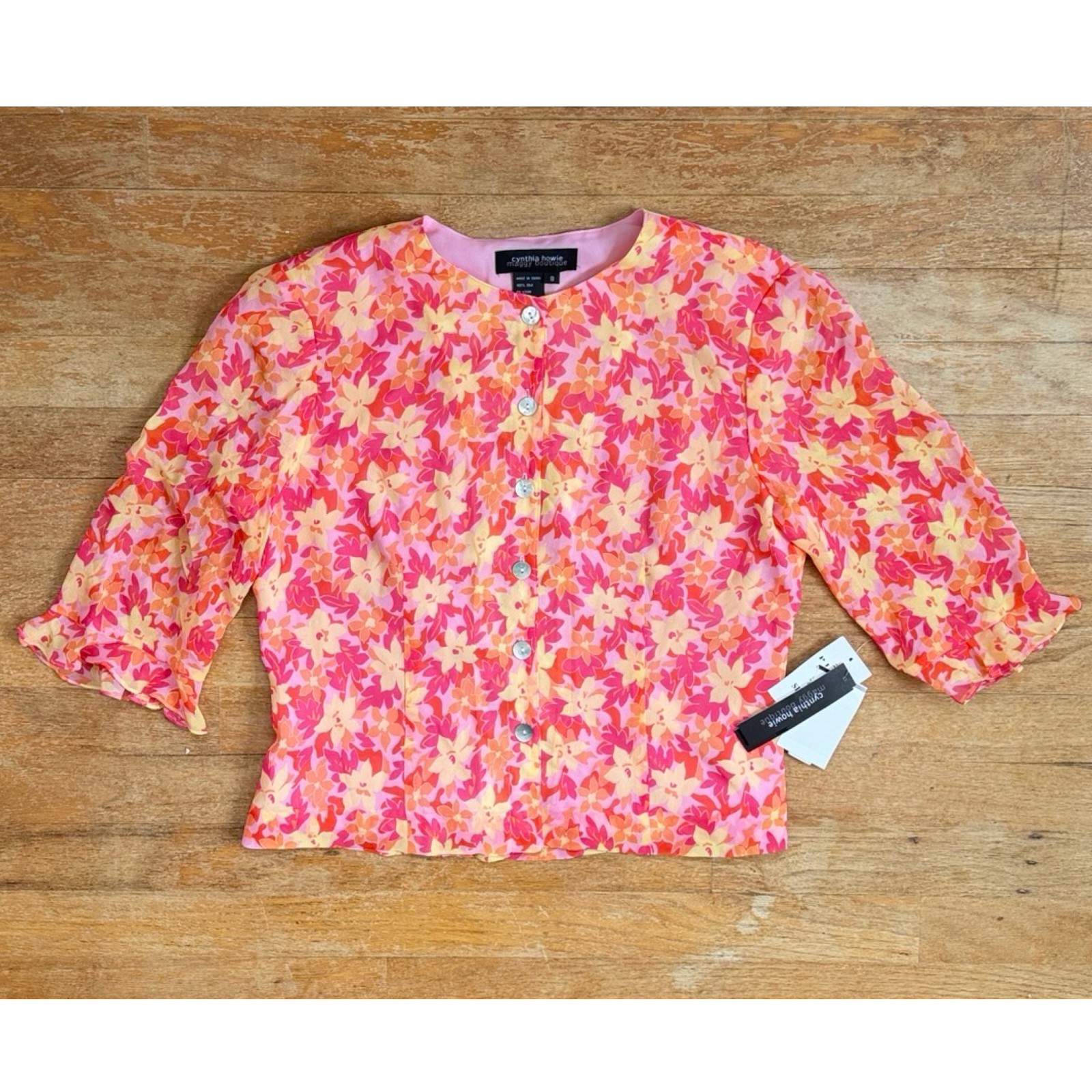 Vintage 100% Silk Floral Skirt Top Set Size Small 8 Two Piece Outfit Ruffled