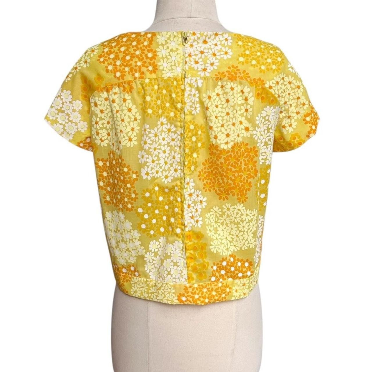 60s vintage Daisy relaxed top retro boho flower print hippy short cap sleeve