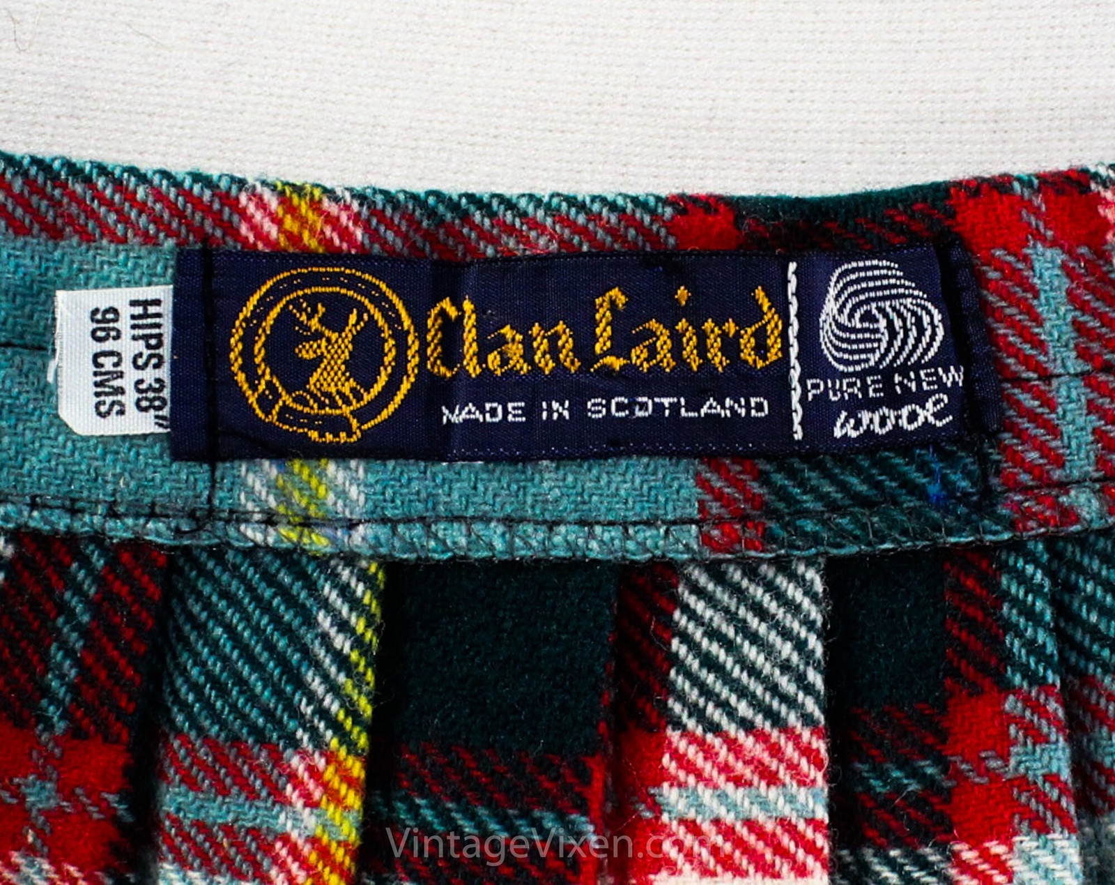 Scottish Kilt Skirt – Small Green Red Tartan Plaid Pleated Wrap Skirt – Buckles