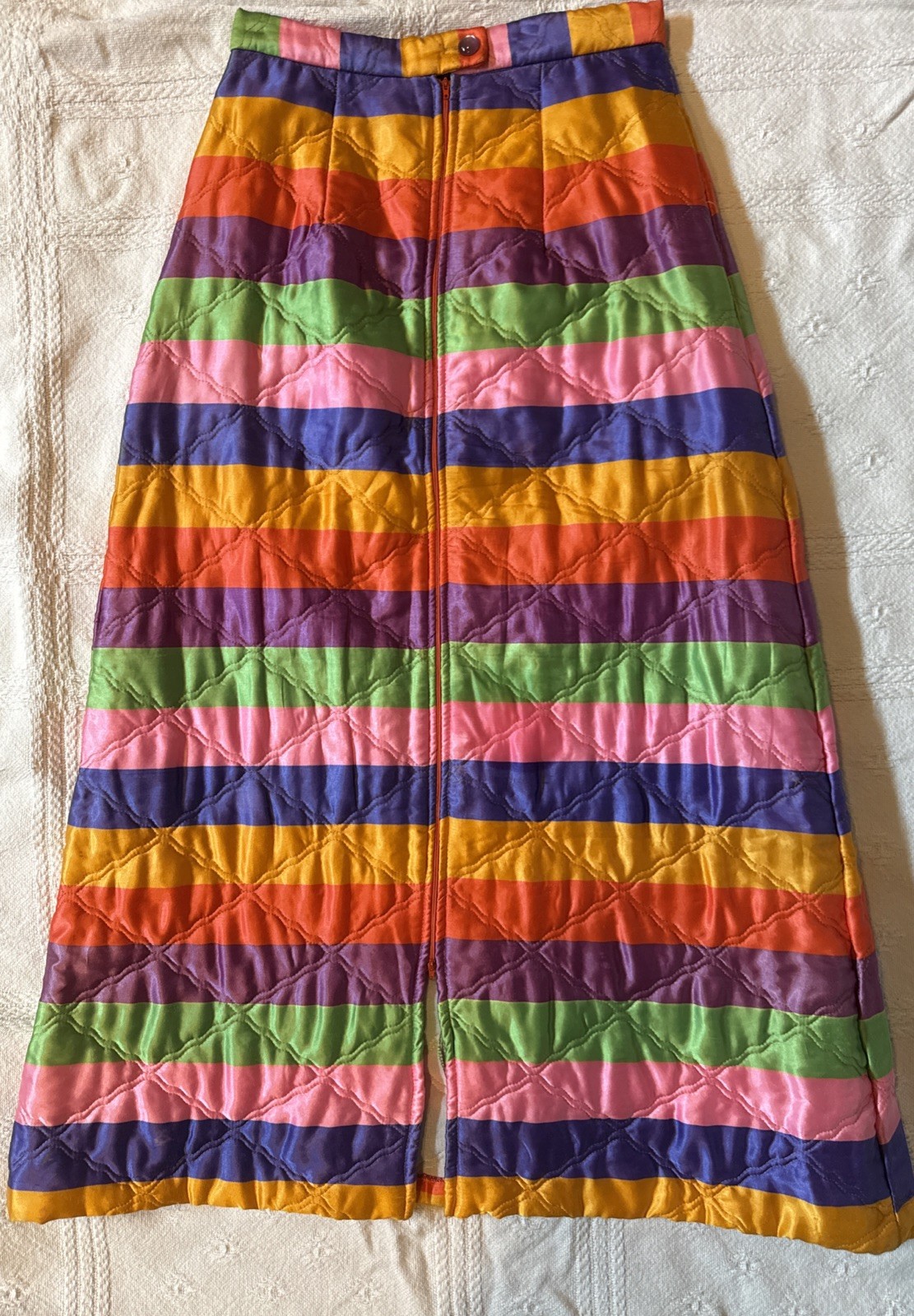 Vintage Rhapsody By Glazier Quilted Striped Maxi Skirt S/M Size 12 Rainbow