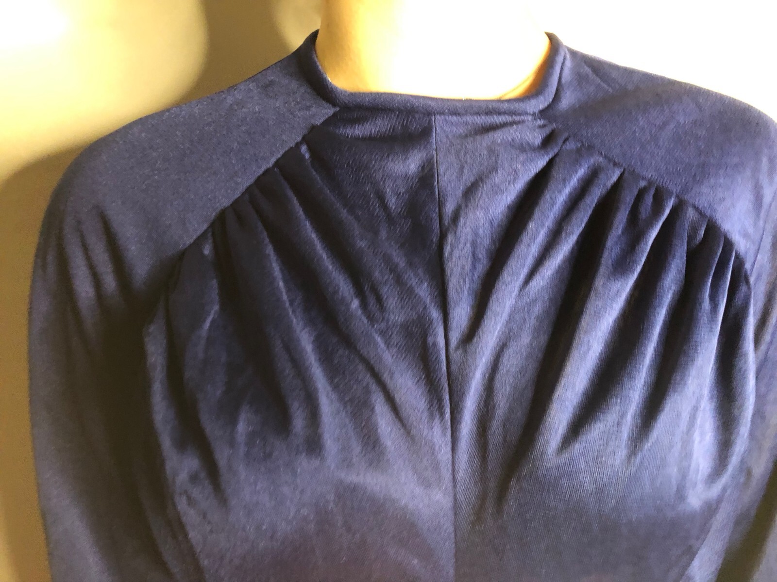 Vintage 1970s US Papillon Navy Blue Maxi Dress Polyester Grannycore AU 12 14 40″