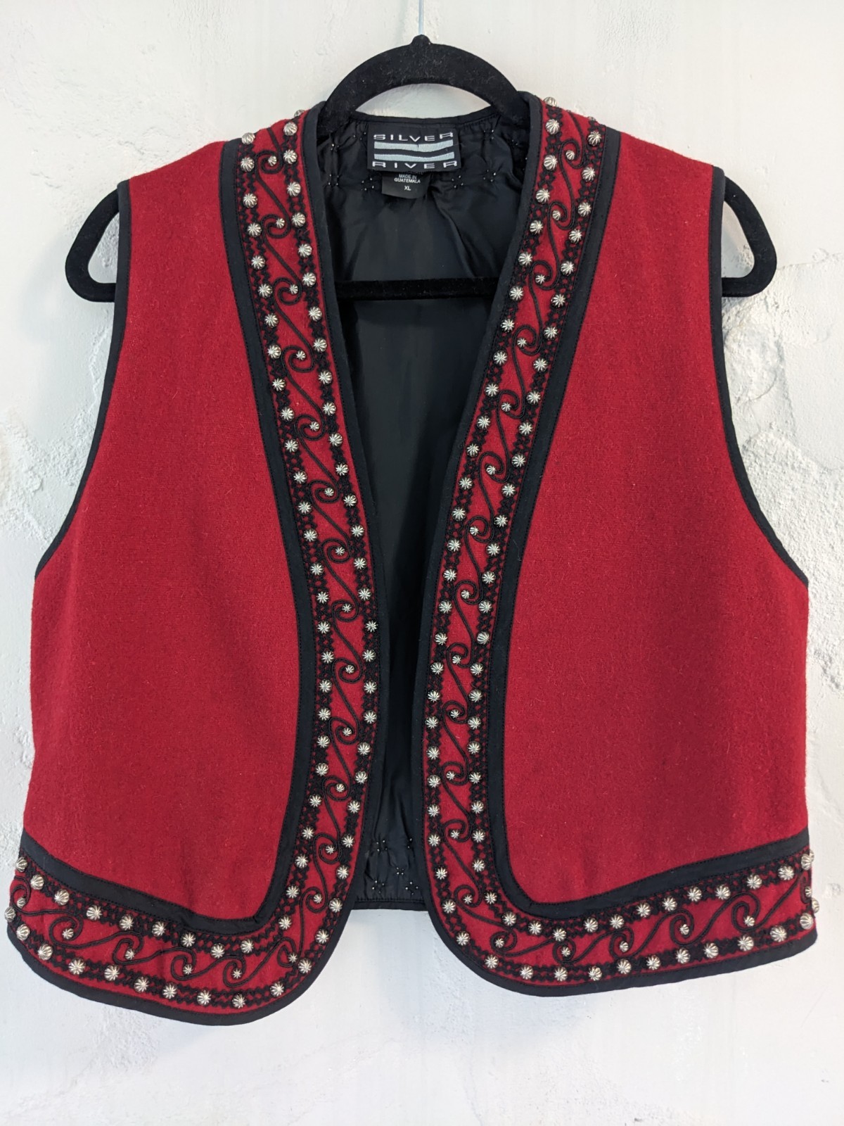 Vintage Silver River Red Black Wool Vest Gold Studded Women’s Size XL