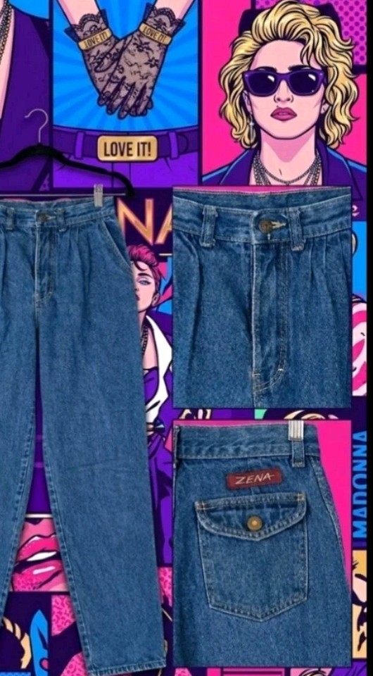 Vintage 1980s High Waist Slimming Leg Jeans Wash Denim Button Madonna Cute 27×29