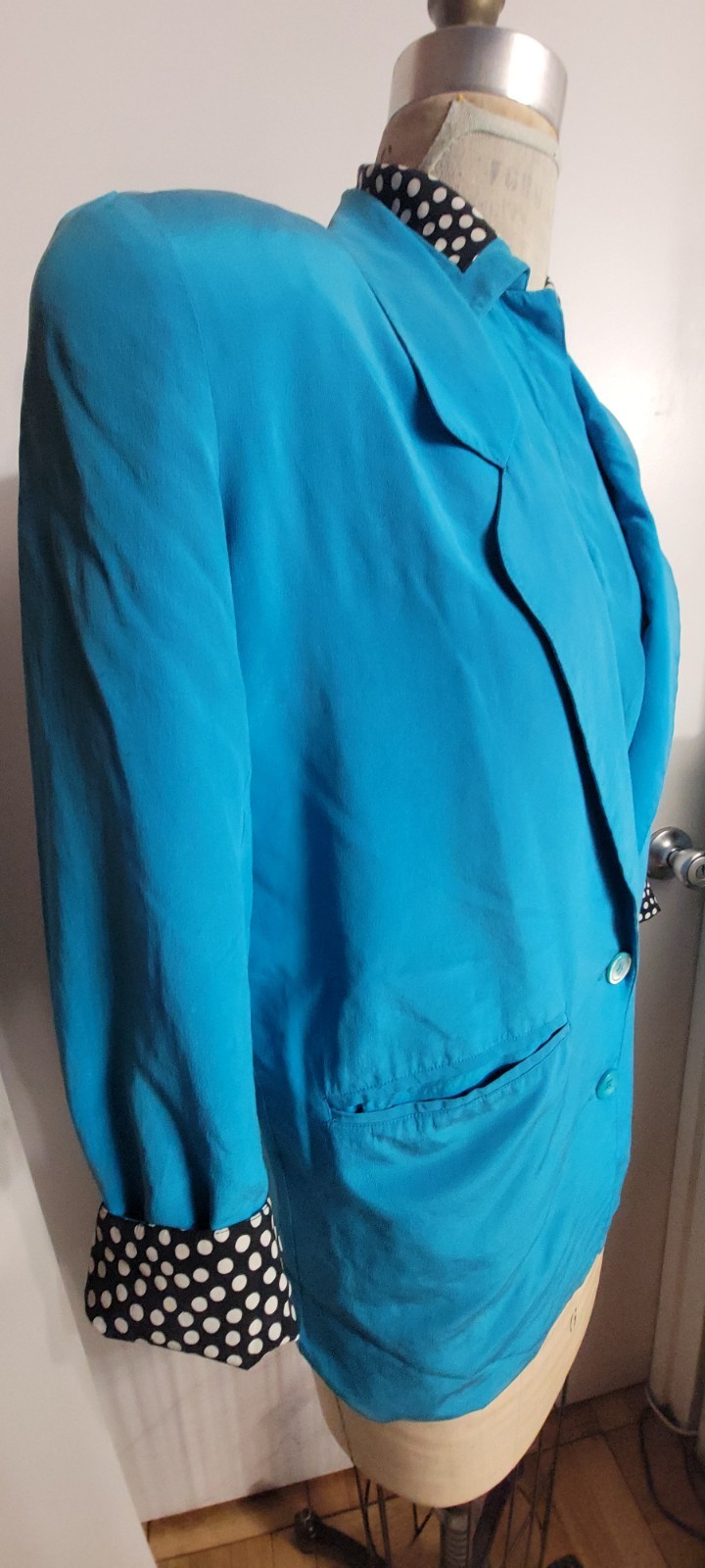 Oleg Cassini Washable Silk Vintage 80’s Turqouise Silk 2-piece Blouse + Blazer