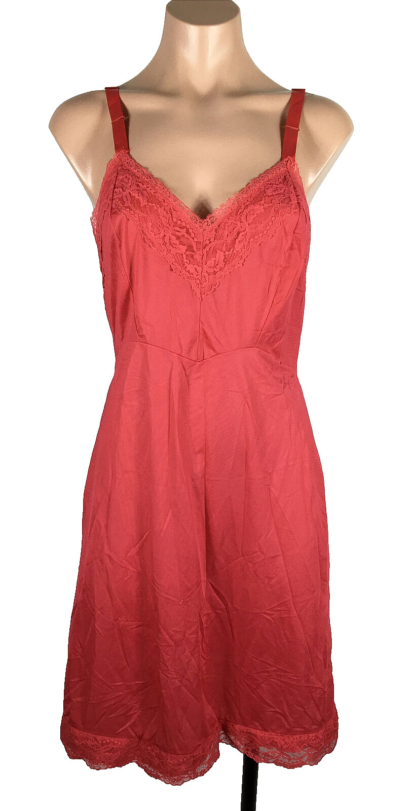Vintage Hot Pink Lace Slip Dress Sheer Bust Pretty Boudoir Lingerie Sissy 36 A