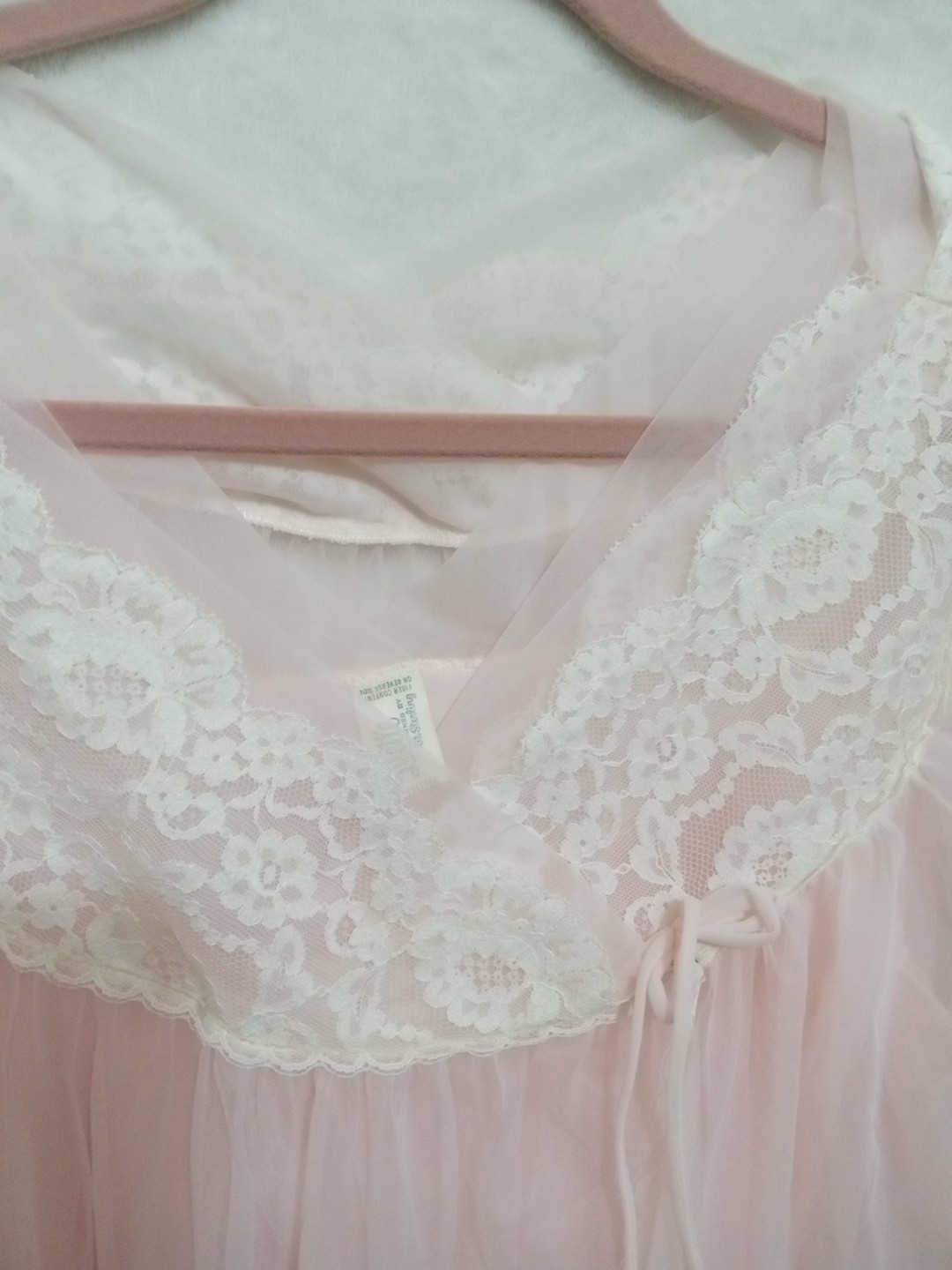Vintage Ballet Pink Sheer Piegnoir Set Nightgown Robe Lace Trim Medium 1960s