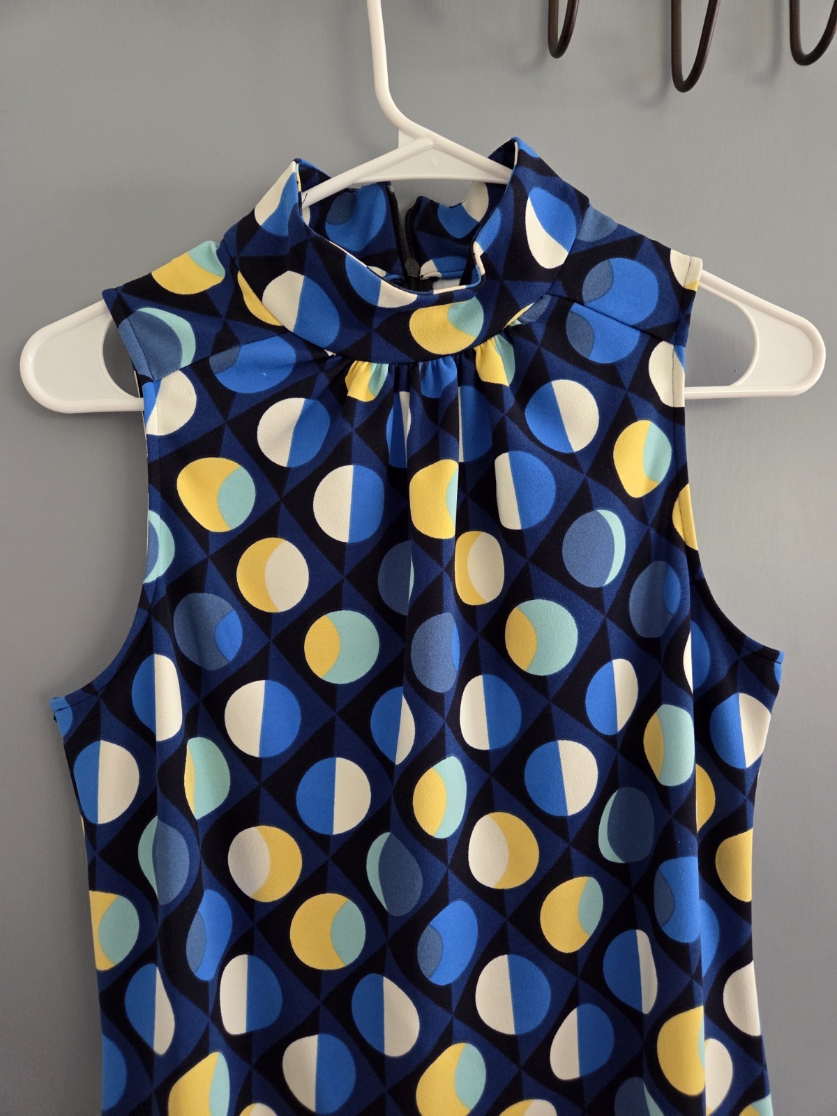 London Times Mod GoGo Shift Dress Blue Yellow Purple Geometric Pattern Size 4