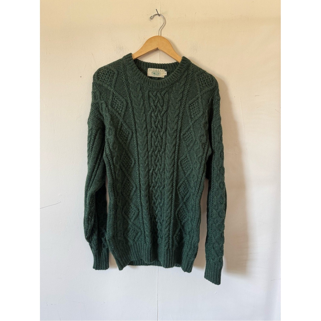Vintage Wool Fisherman Sweater Blarney Woolen Mills Forrest Green Medium READ