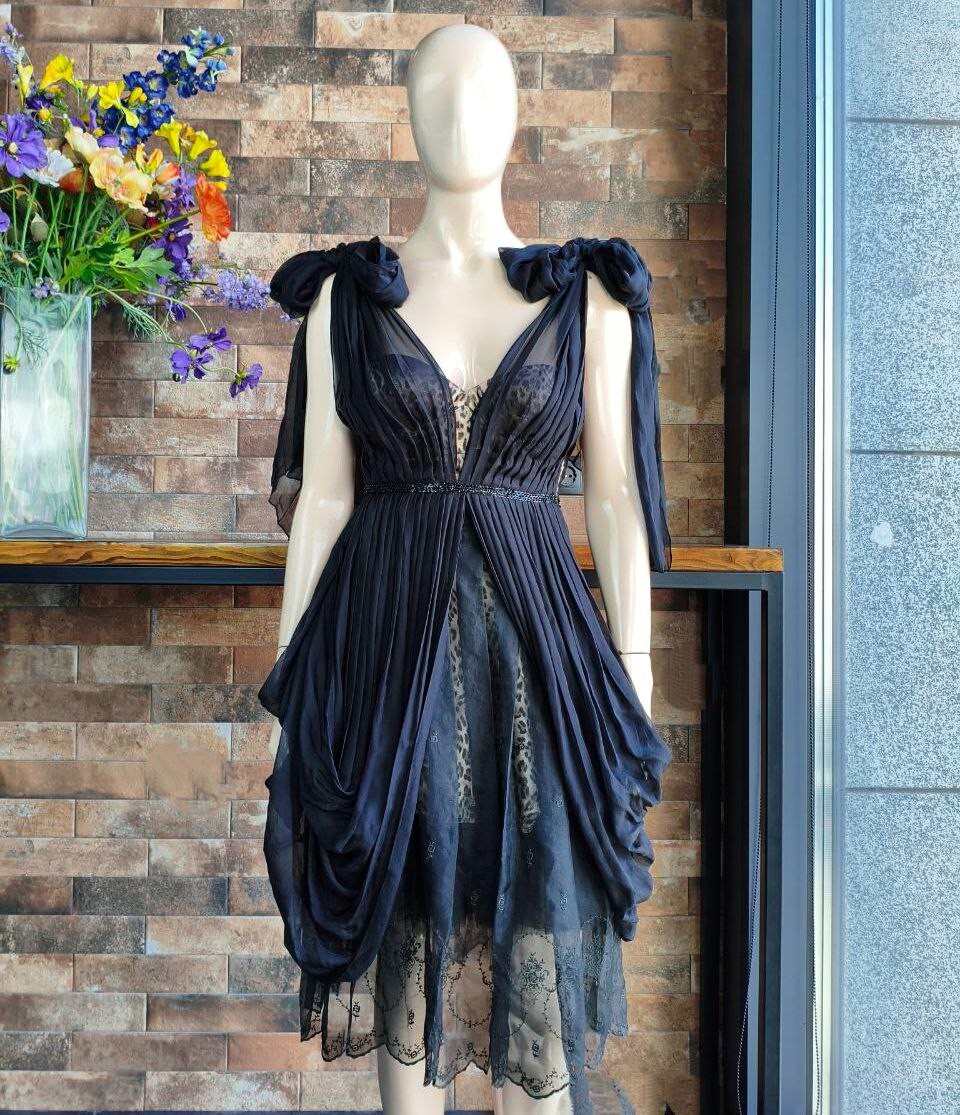 Vintage Silk Layered Evening Dress on Leopard Base Collection 2008 Size 1